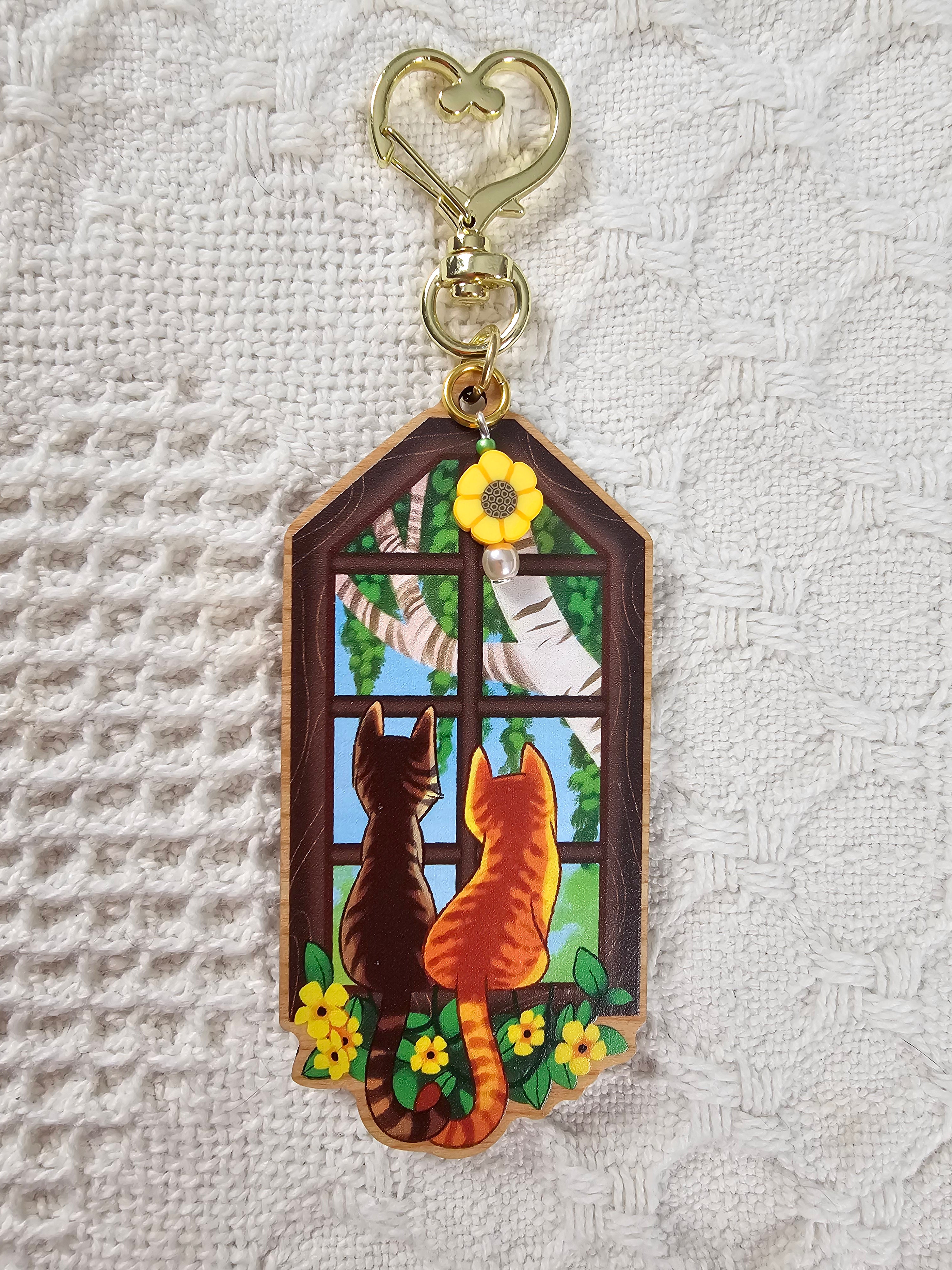 Window Seat - Wooden Kitty Keycharms with Accent Beads