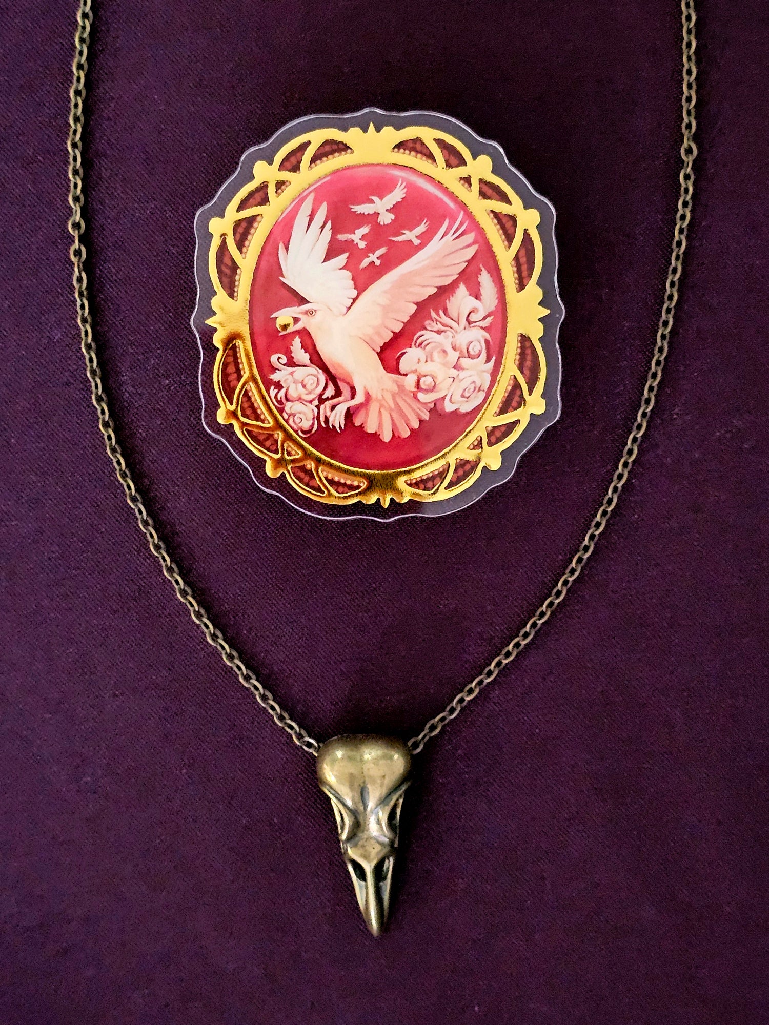 Albino Crow Acrylic Pin - Cameo Style Vintage-Inspired Brooch