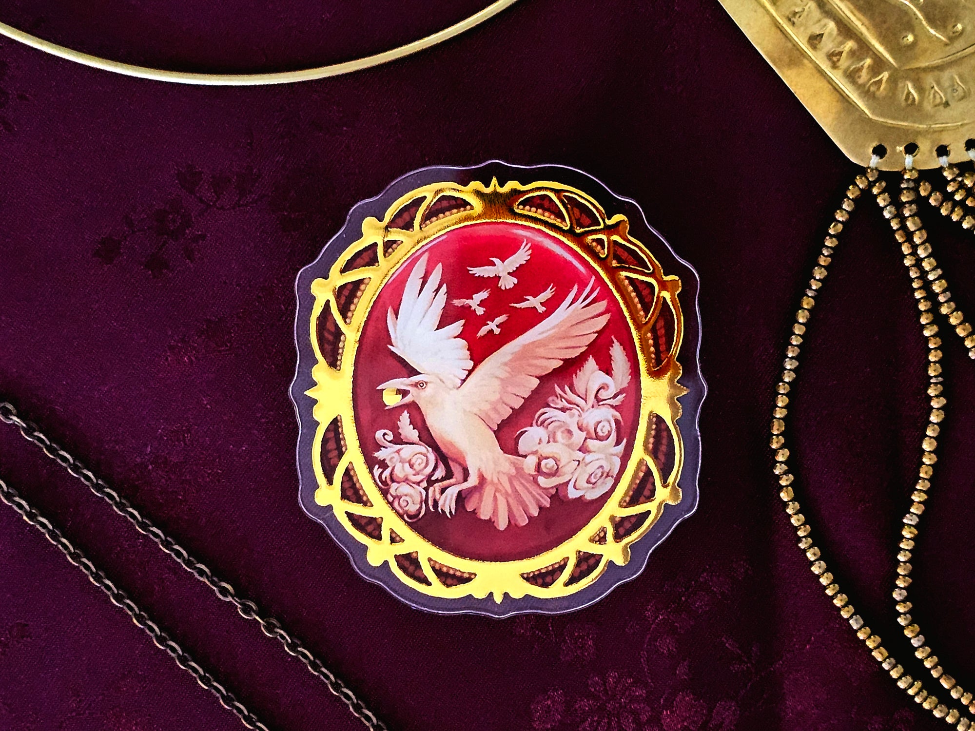 Albino Crow Acrylic Pin - Cameo Style Vintage-Inspired Brooch