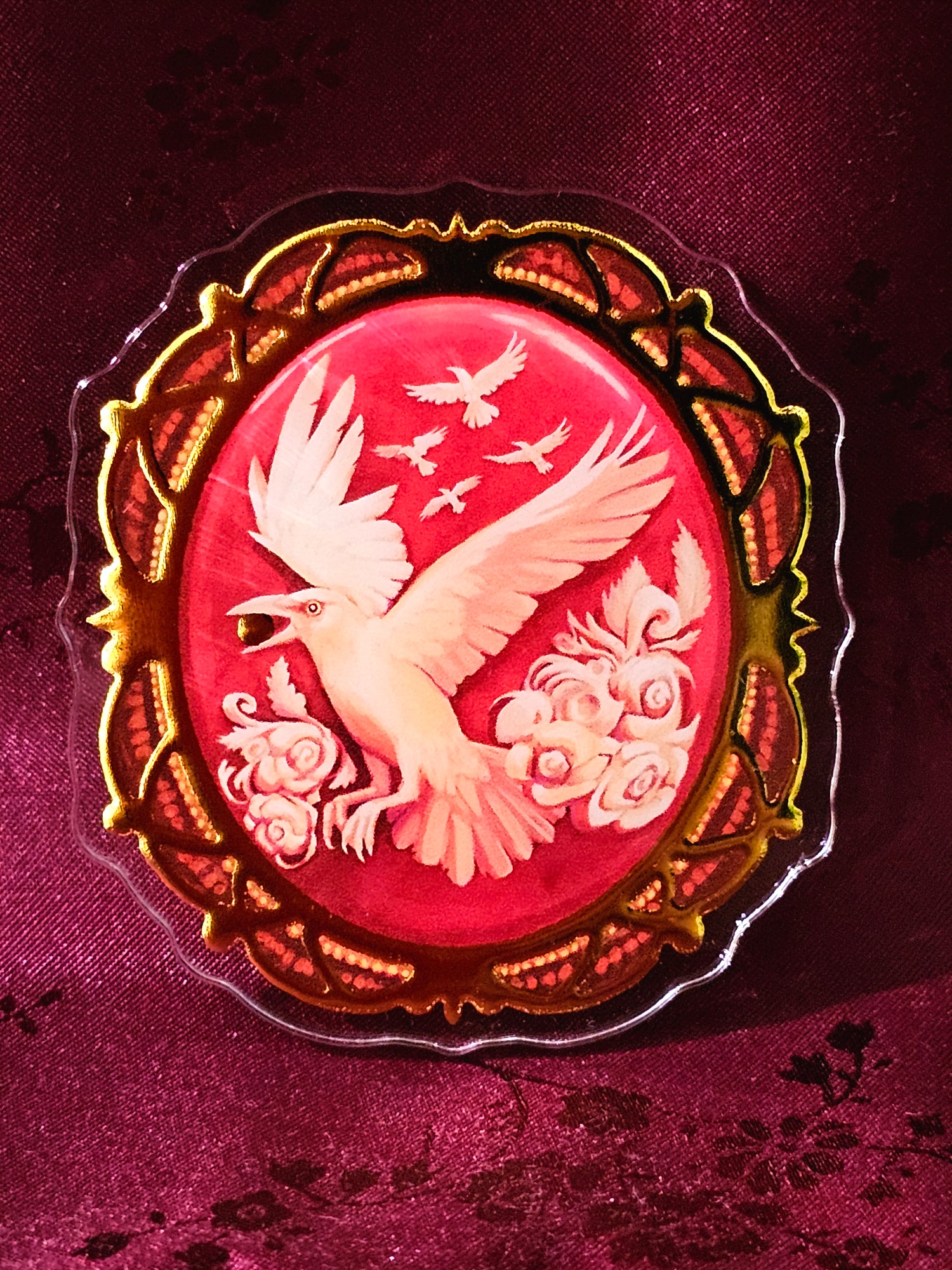 Albino Crow Acrylic Pin - Cameo Style Vintage-Inspired Brooch