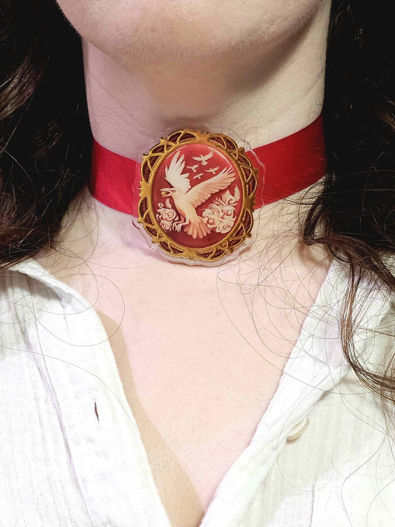 Albino Crow Acrylic Pin - Cameo Style Vintage-Inspired Brooch