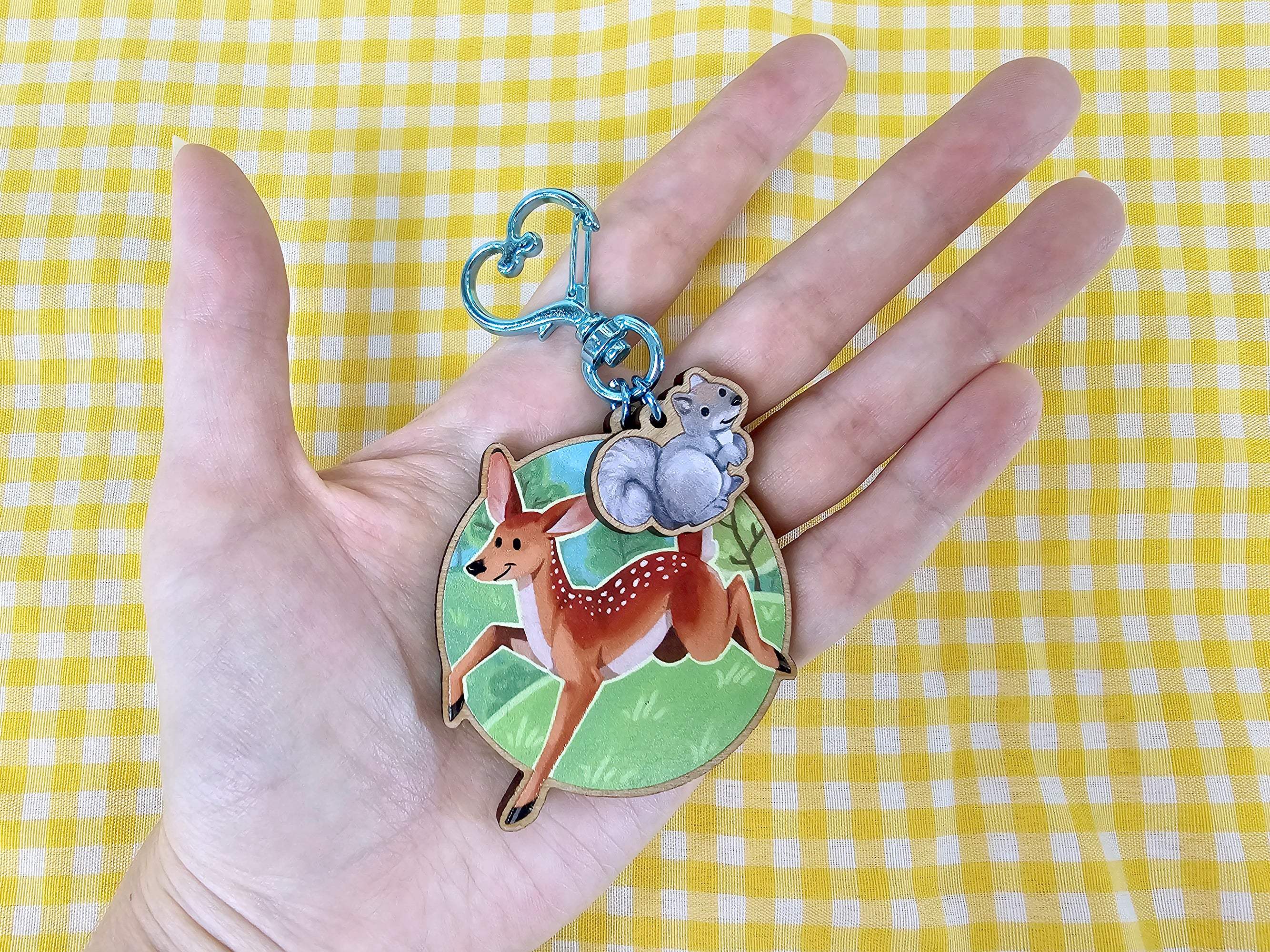 Morning in the Meadow Wooden Deer and Squirrel Keycharm