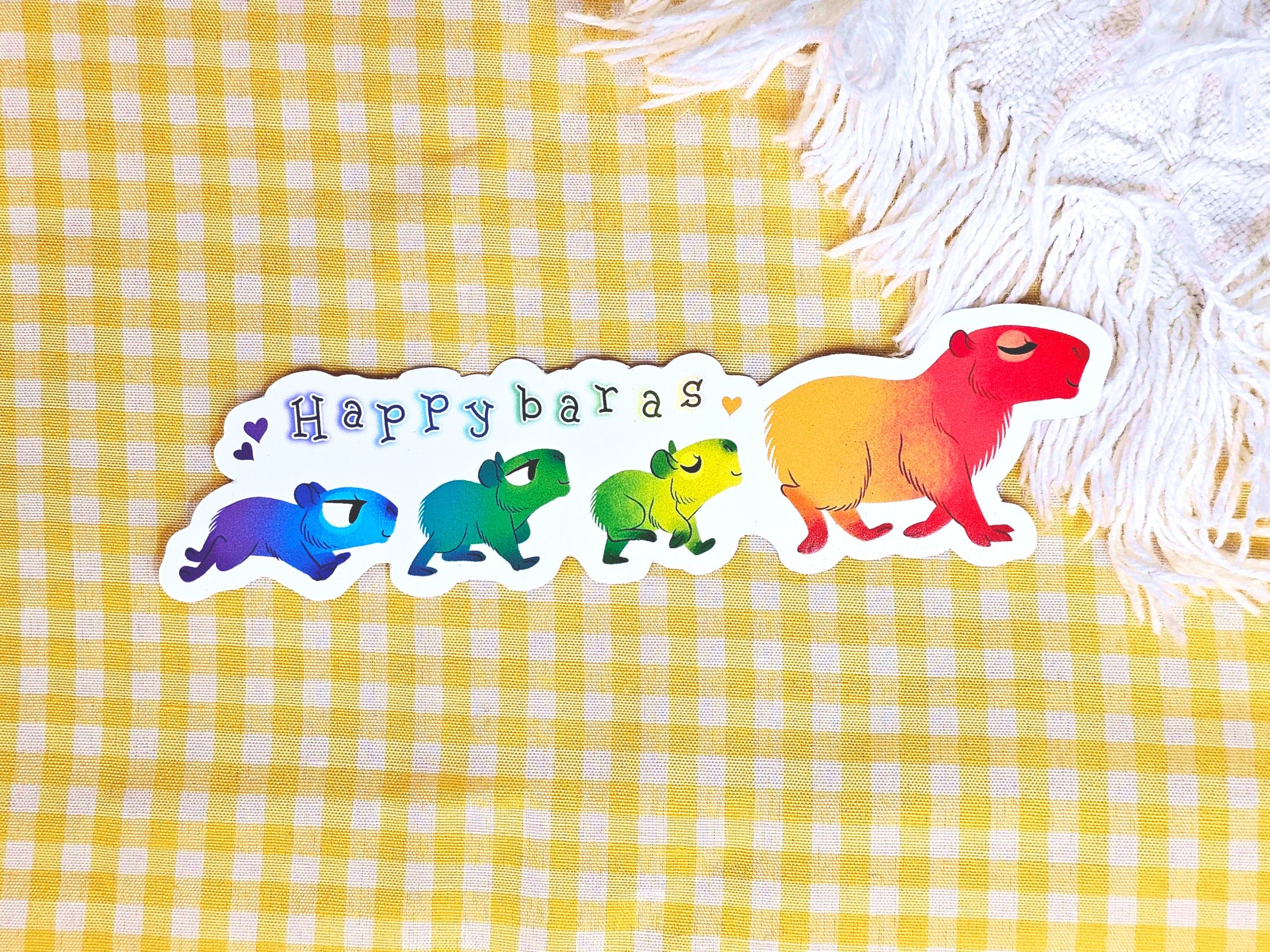 Happybaras Rainbow Vinyl Sticker, LGBTQ Pride Capybara Family