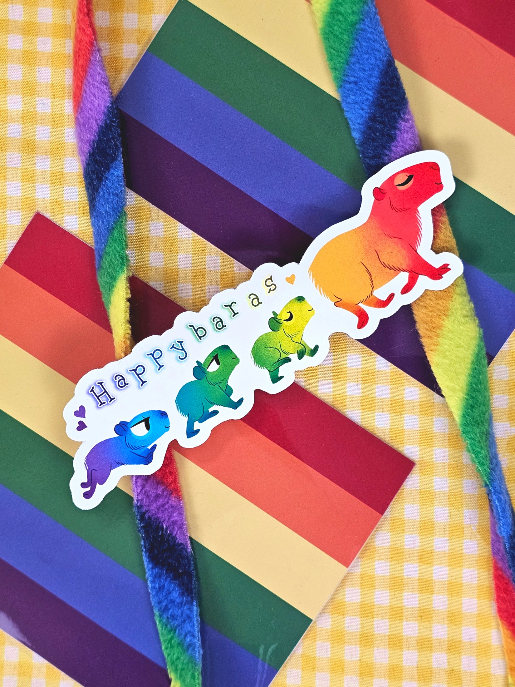 Happybaras Rainbow Vinyl Sticker, LGBTQ Pride Capybara Family