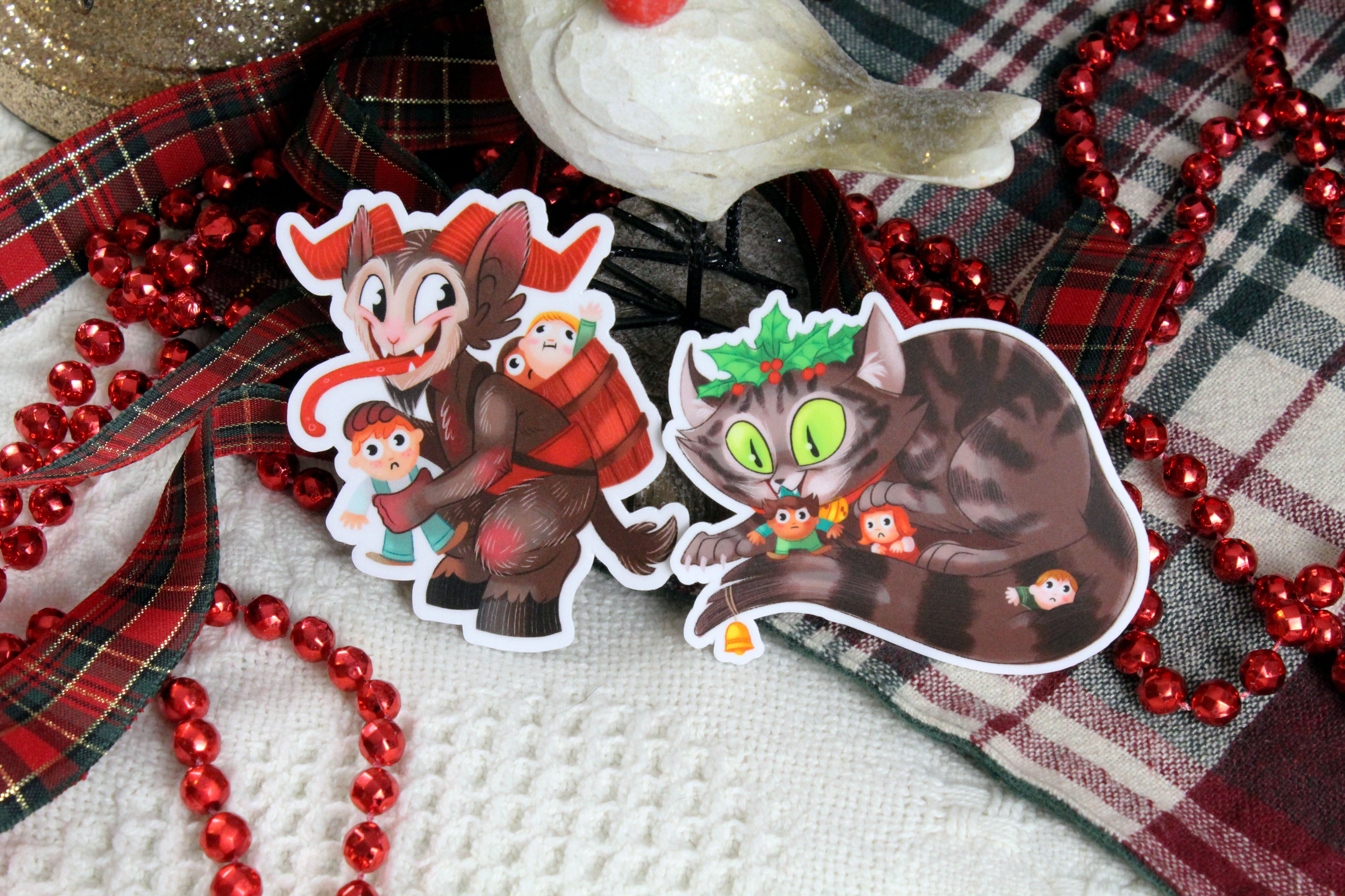 Krampus and Yule Cat Matte Vinyl Stickers