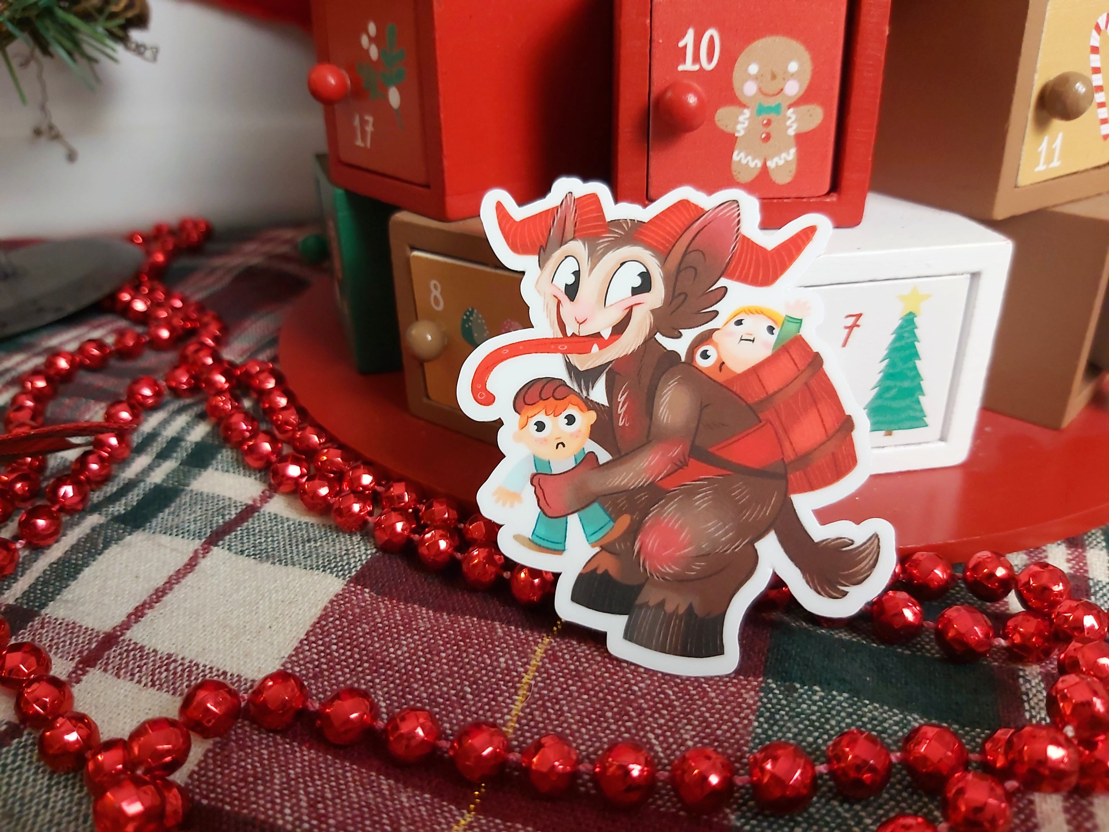 Krampus and Yule Cat Matte Vinyl Stickers