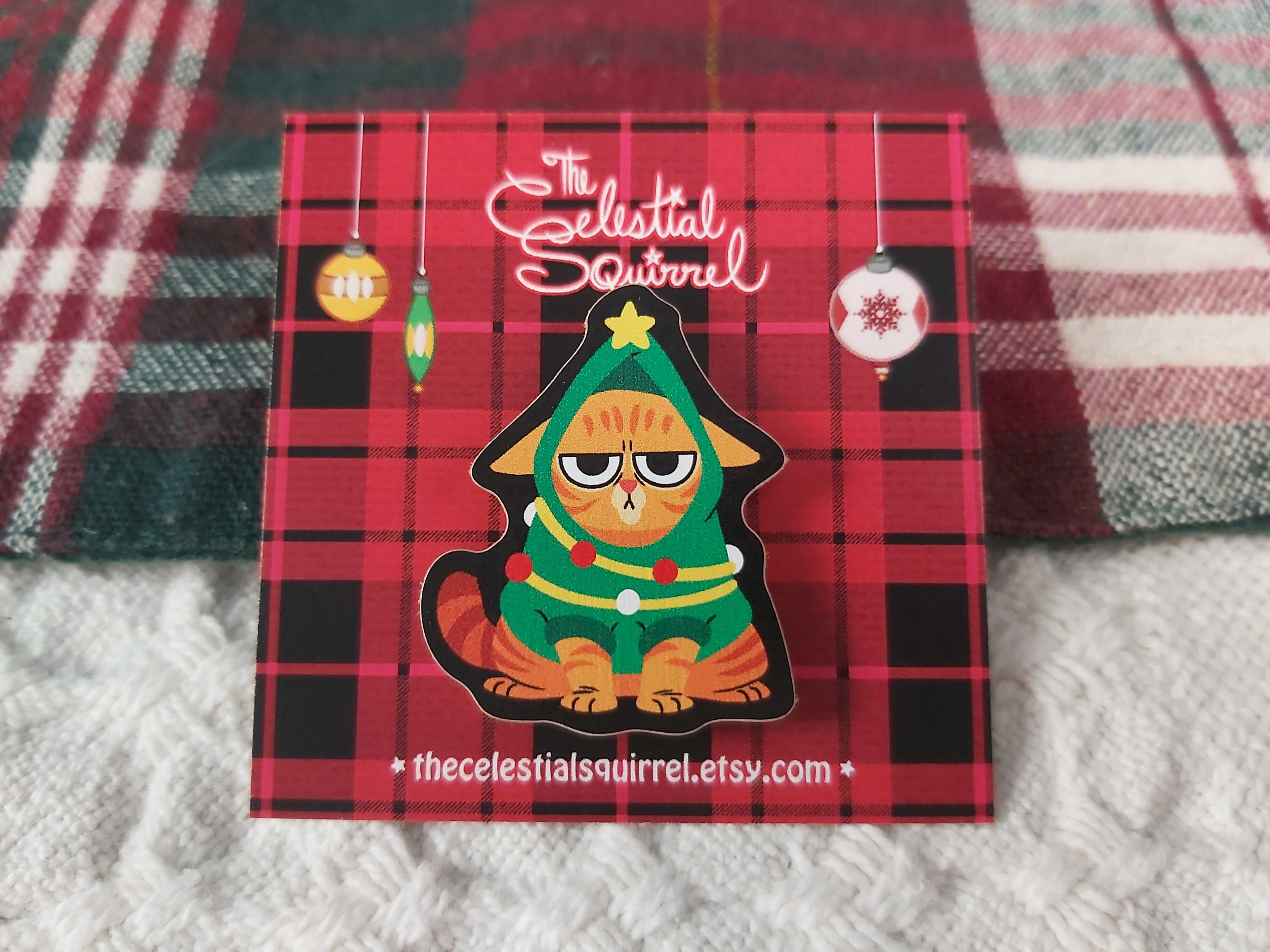 Christmas Tree Kitty 1.5x1.5 Wooden Pin