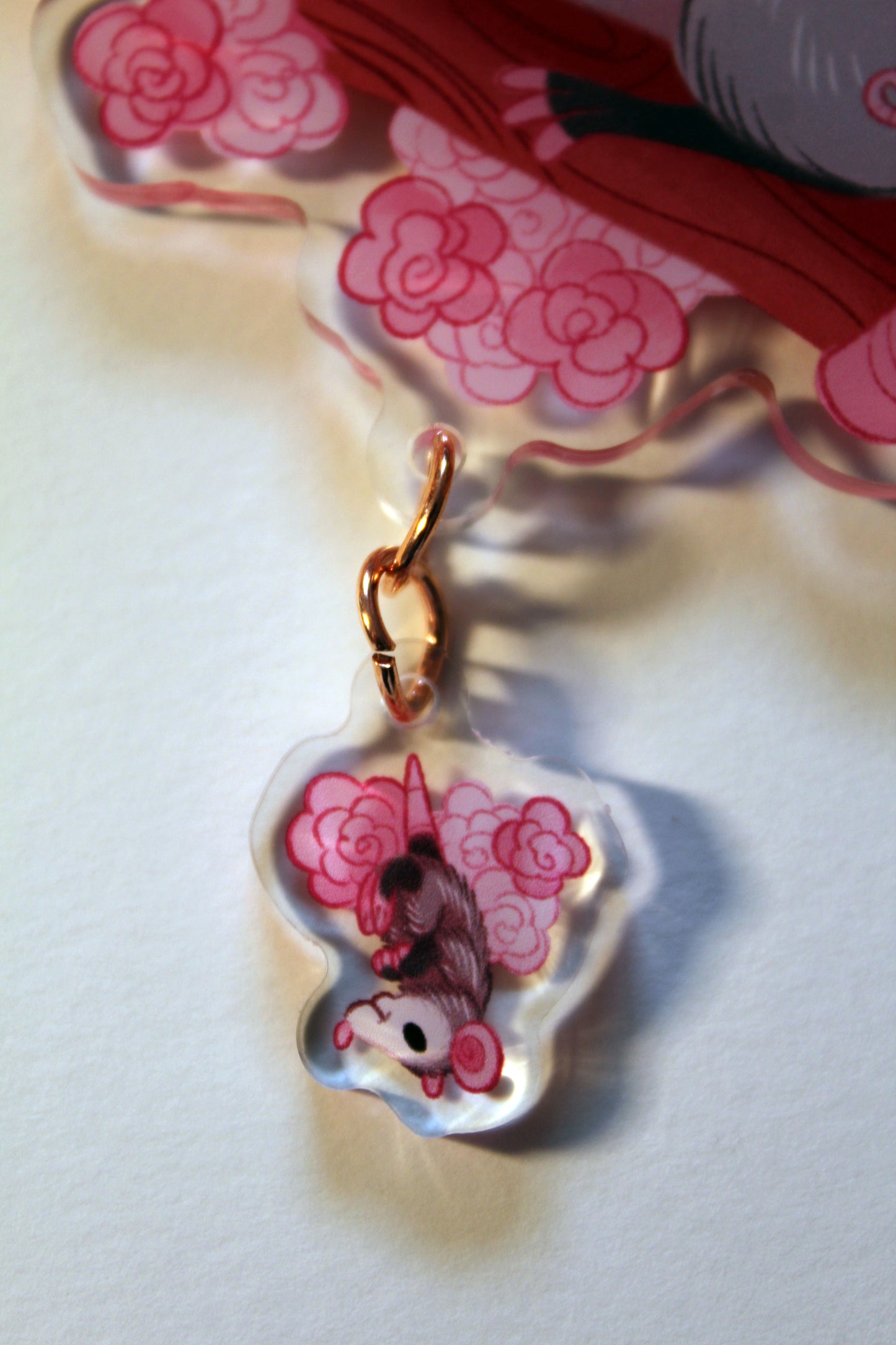 Opossum Mom Double-Sided Acrylic Keychain With Connector Charm