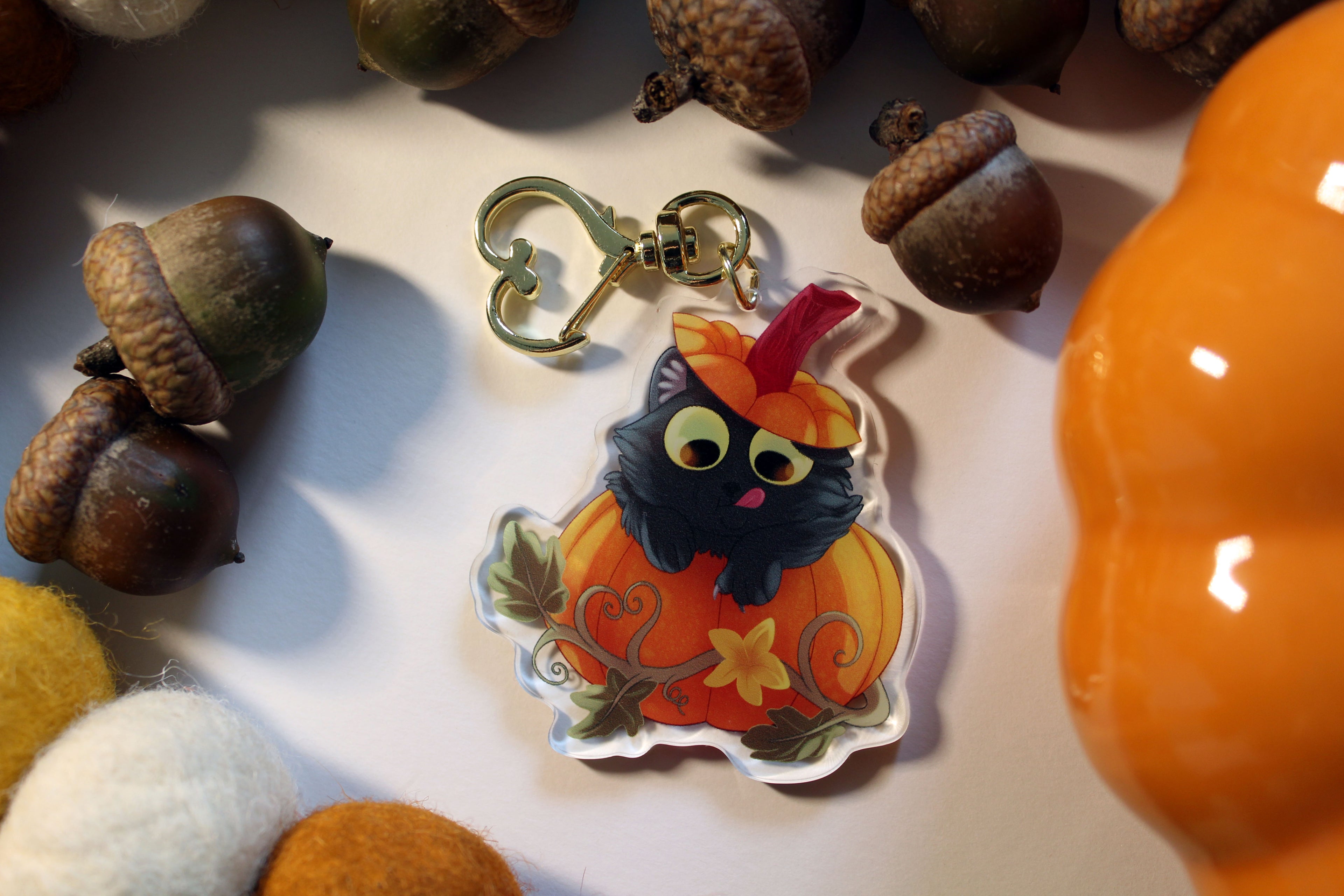 Pumpkin Kitty Double-Sided Acrylic Keycharm