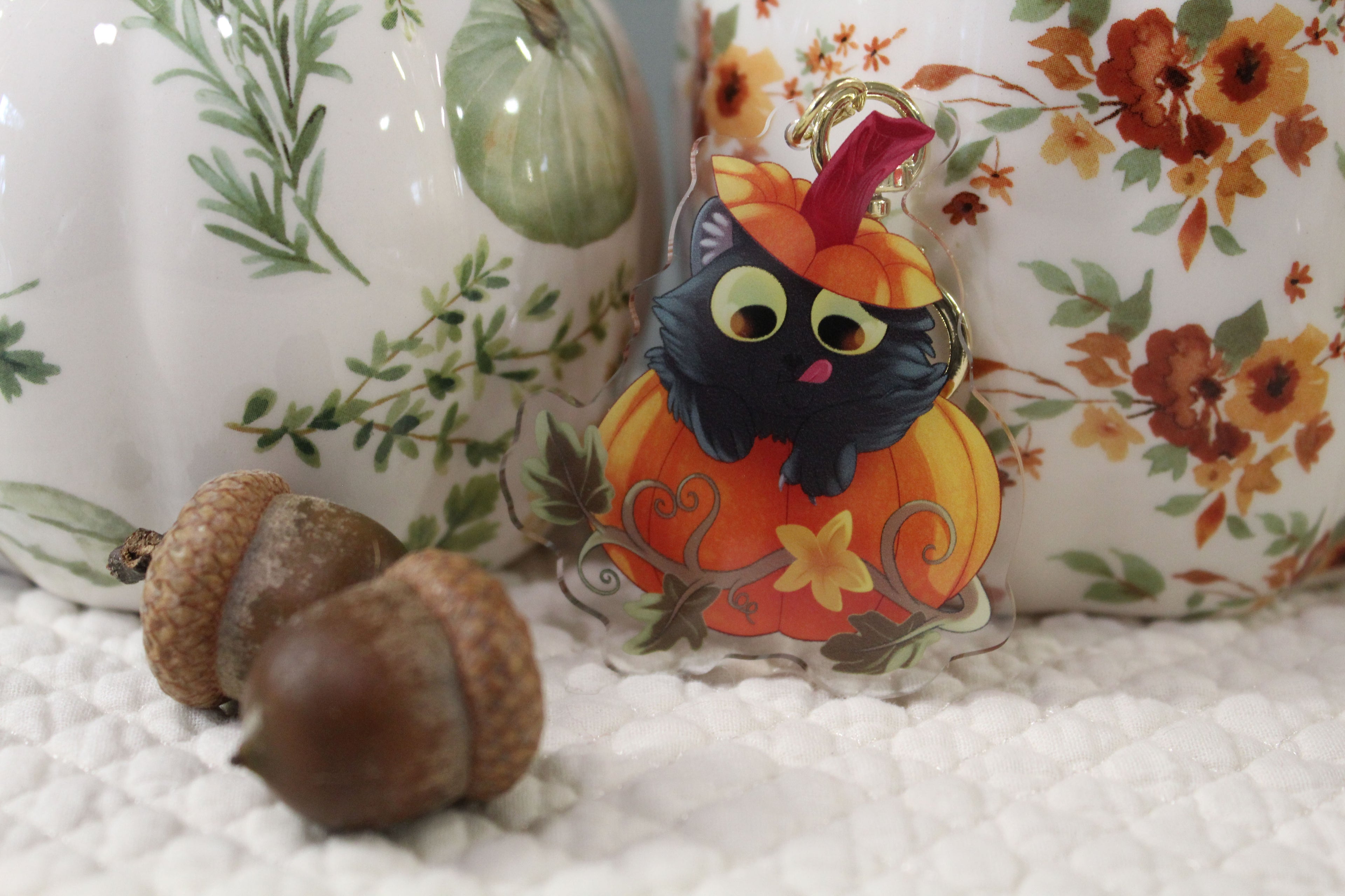 Pumpkin Kitty Double-Sided Acrylic Keycharm
