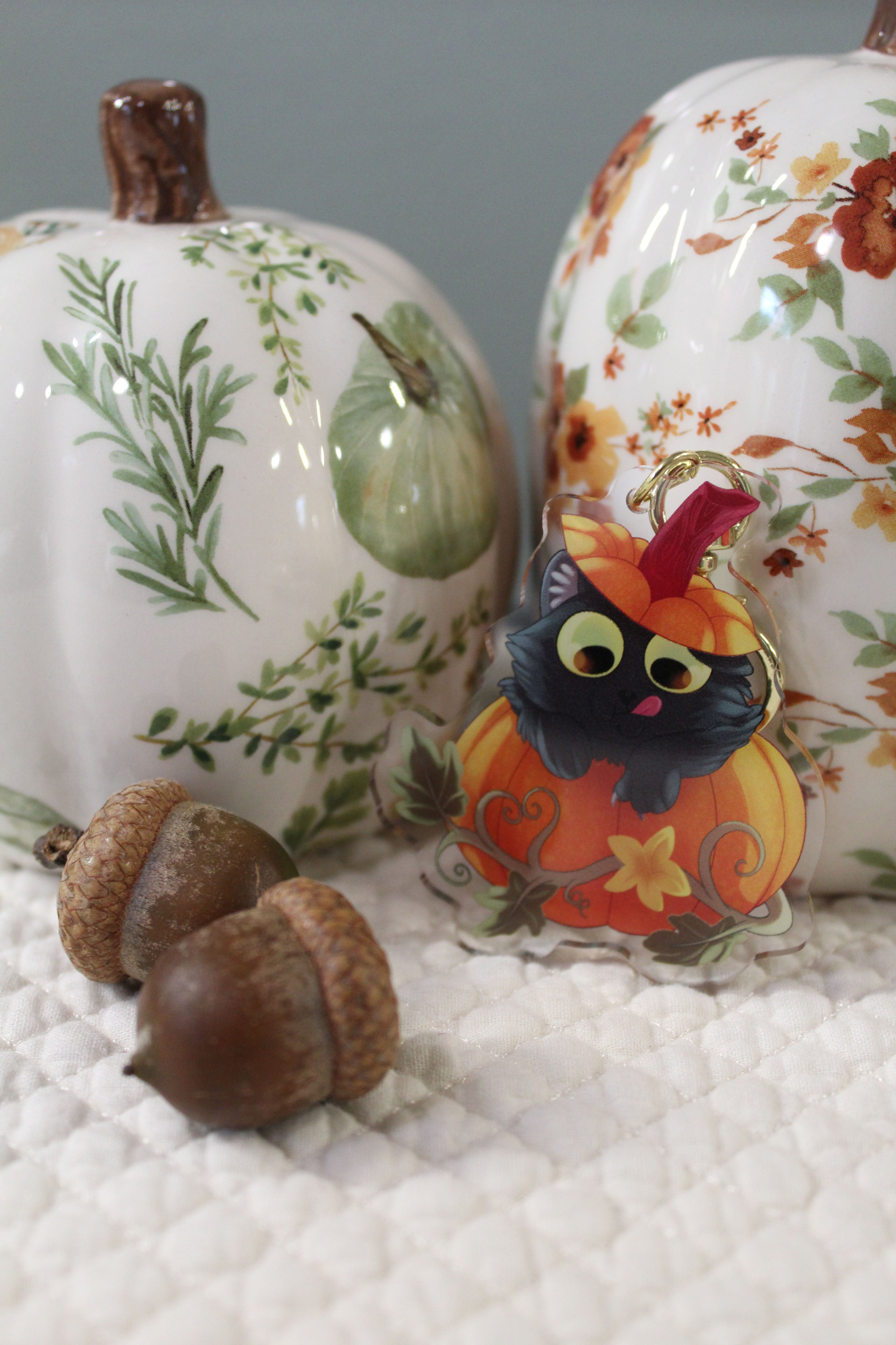 Pumpkin Kitty Double-Sided Acrylic Keycharm