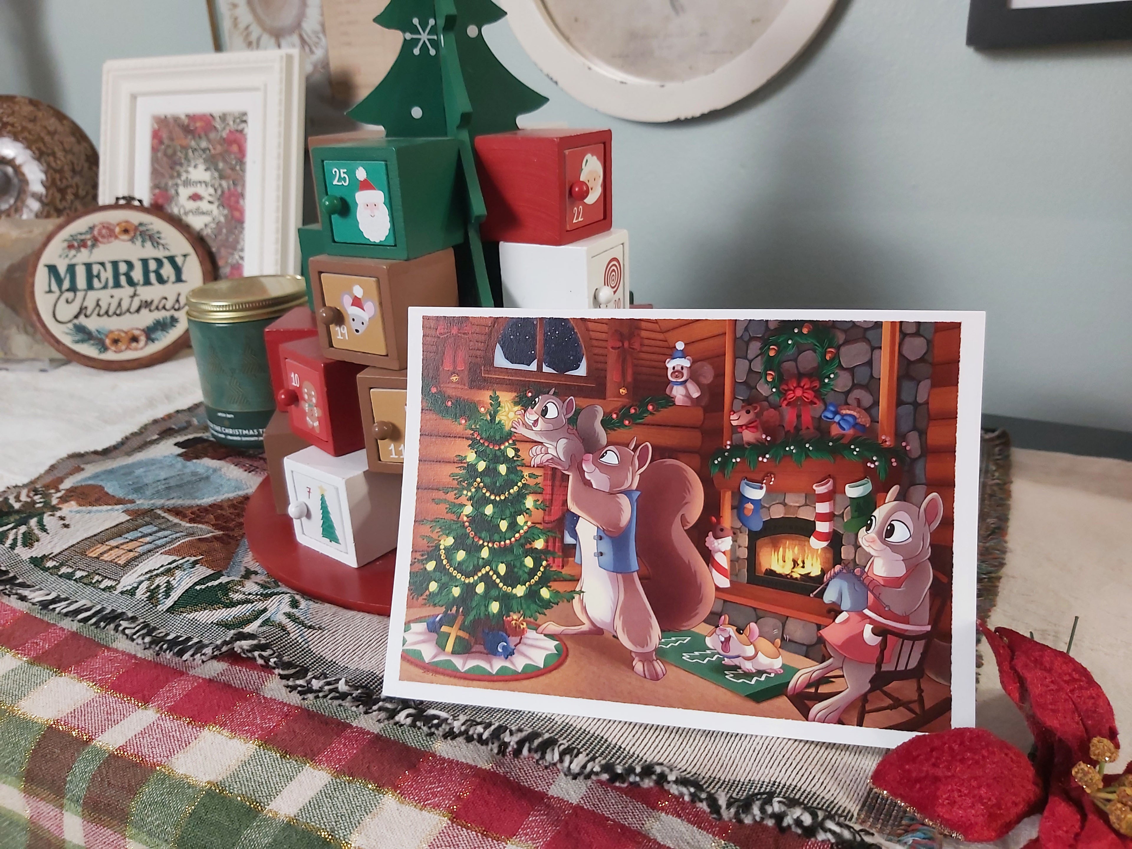 Squirrel Family Christmas 5x7 Holiday Greeting Card