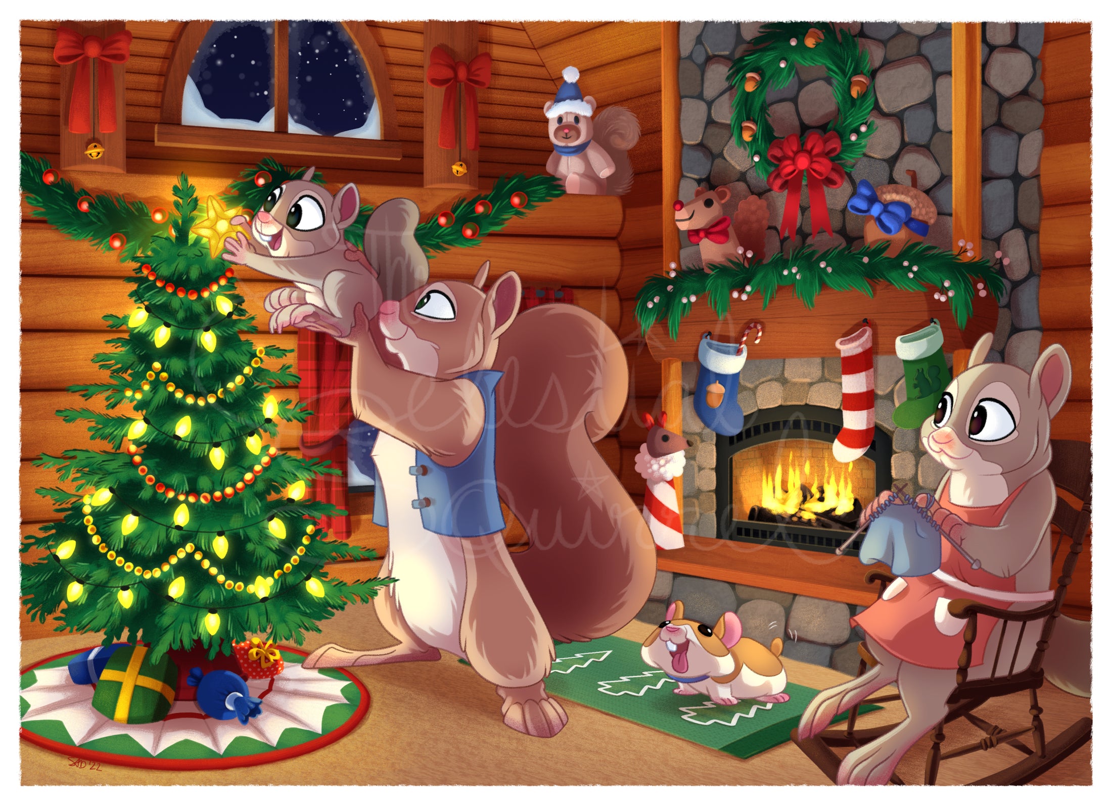 Squirrel Family Christmas 5x7 Holiday Greeting Card