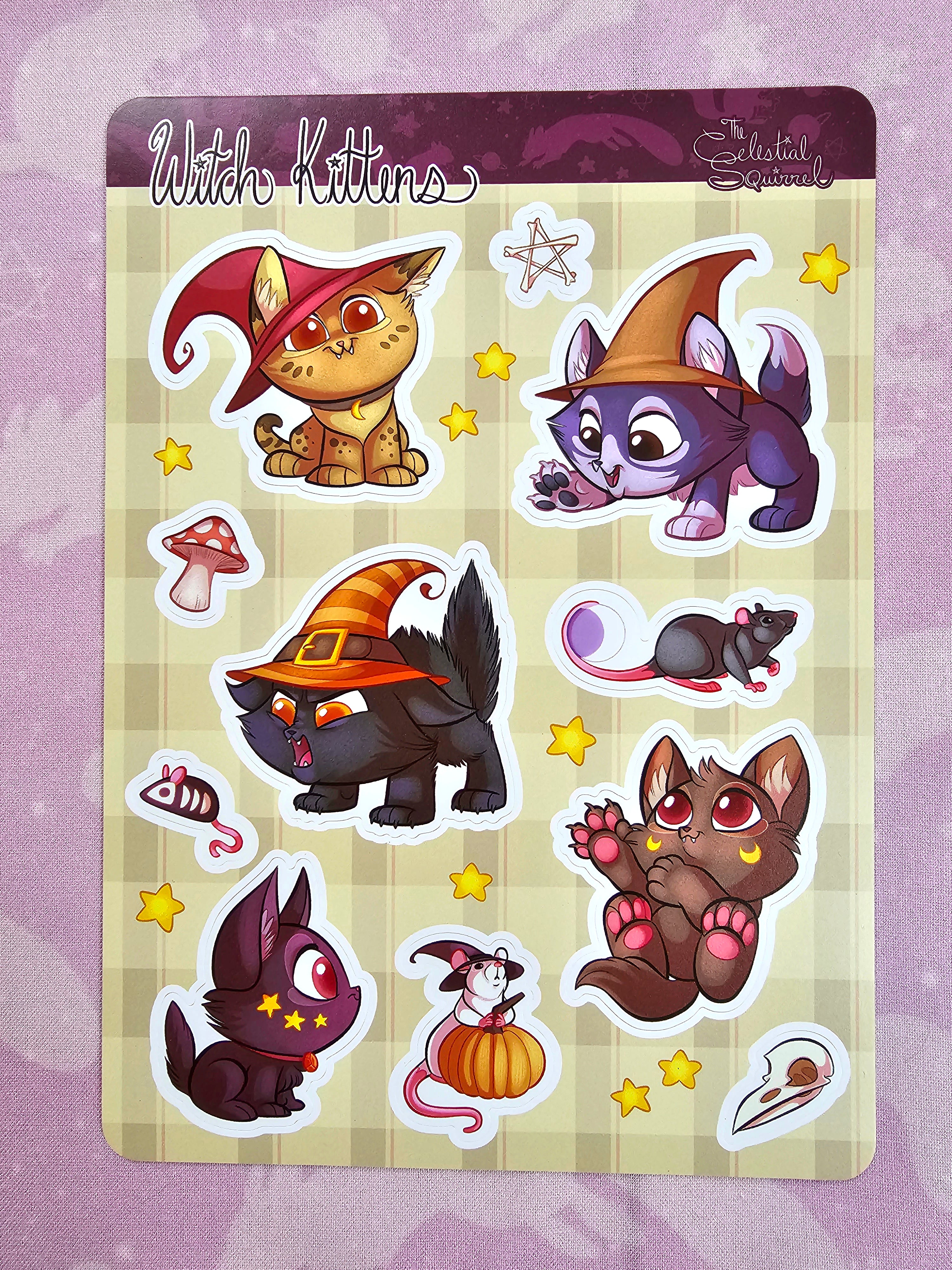 Witch Kittens Vinyl Sticker Sheet
