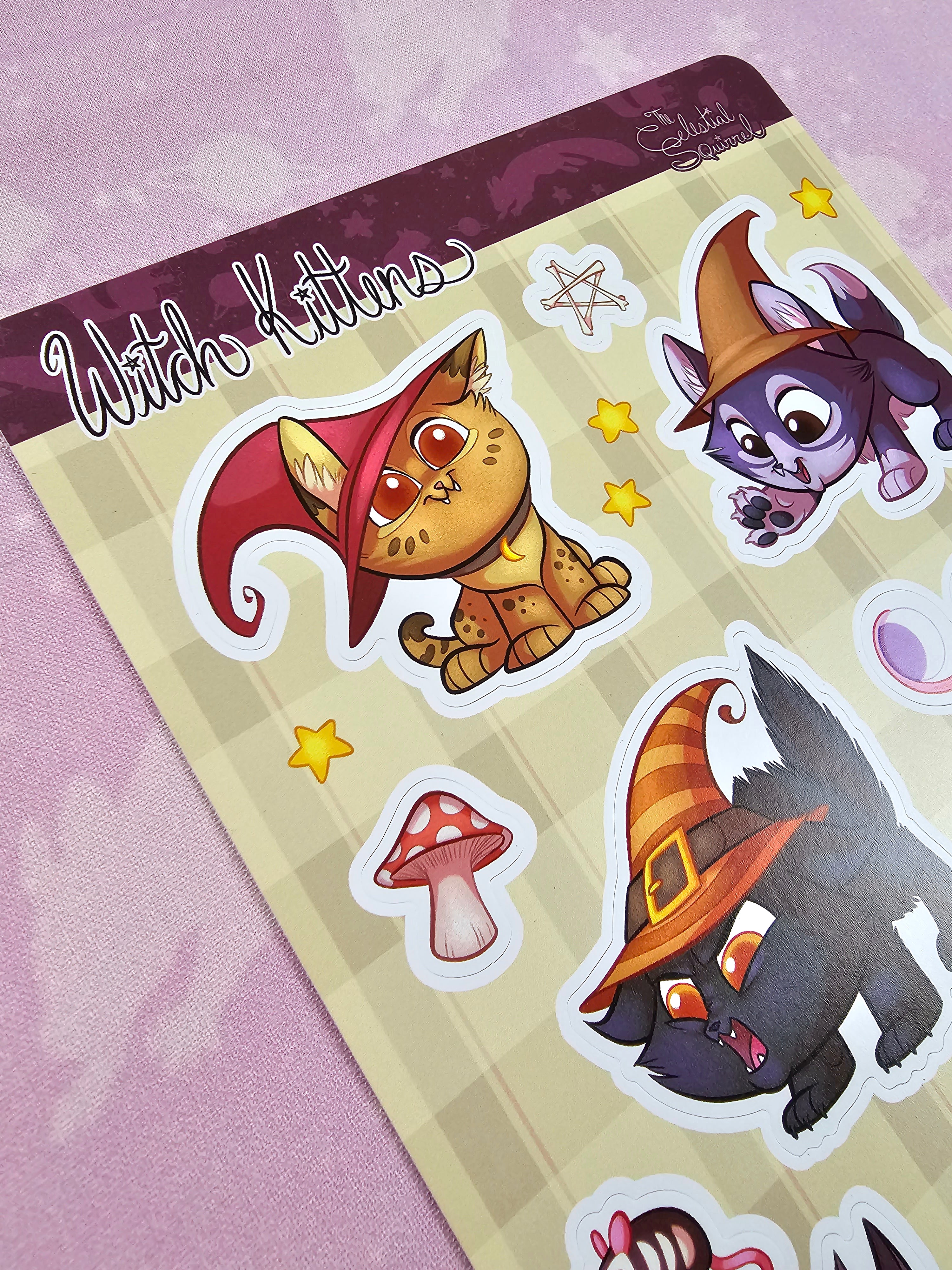 Witch Kittens Vinyl Sticker Sheet