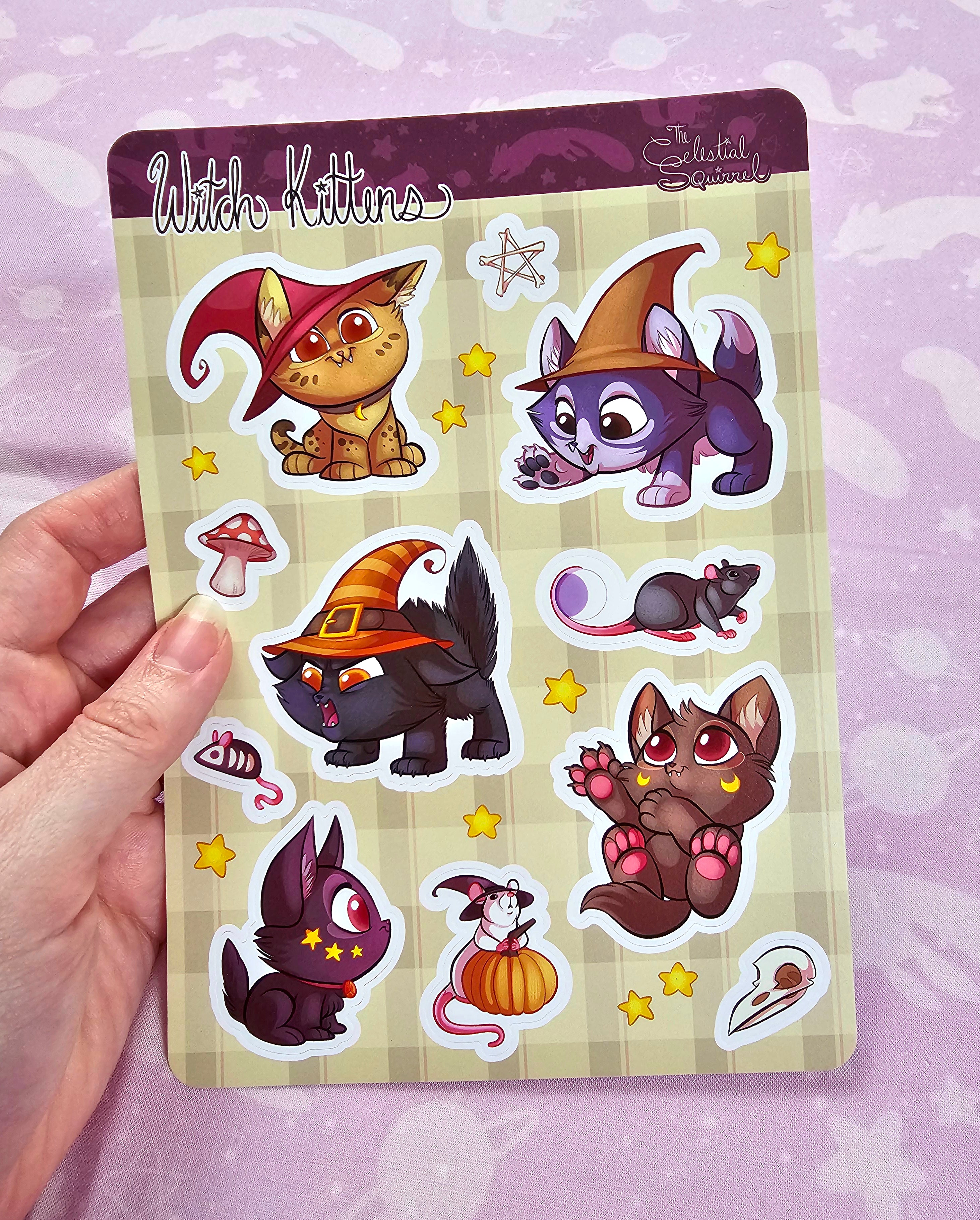 Witch Kittens Vinyl Sticker Sheet