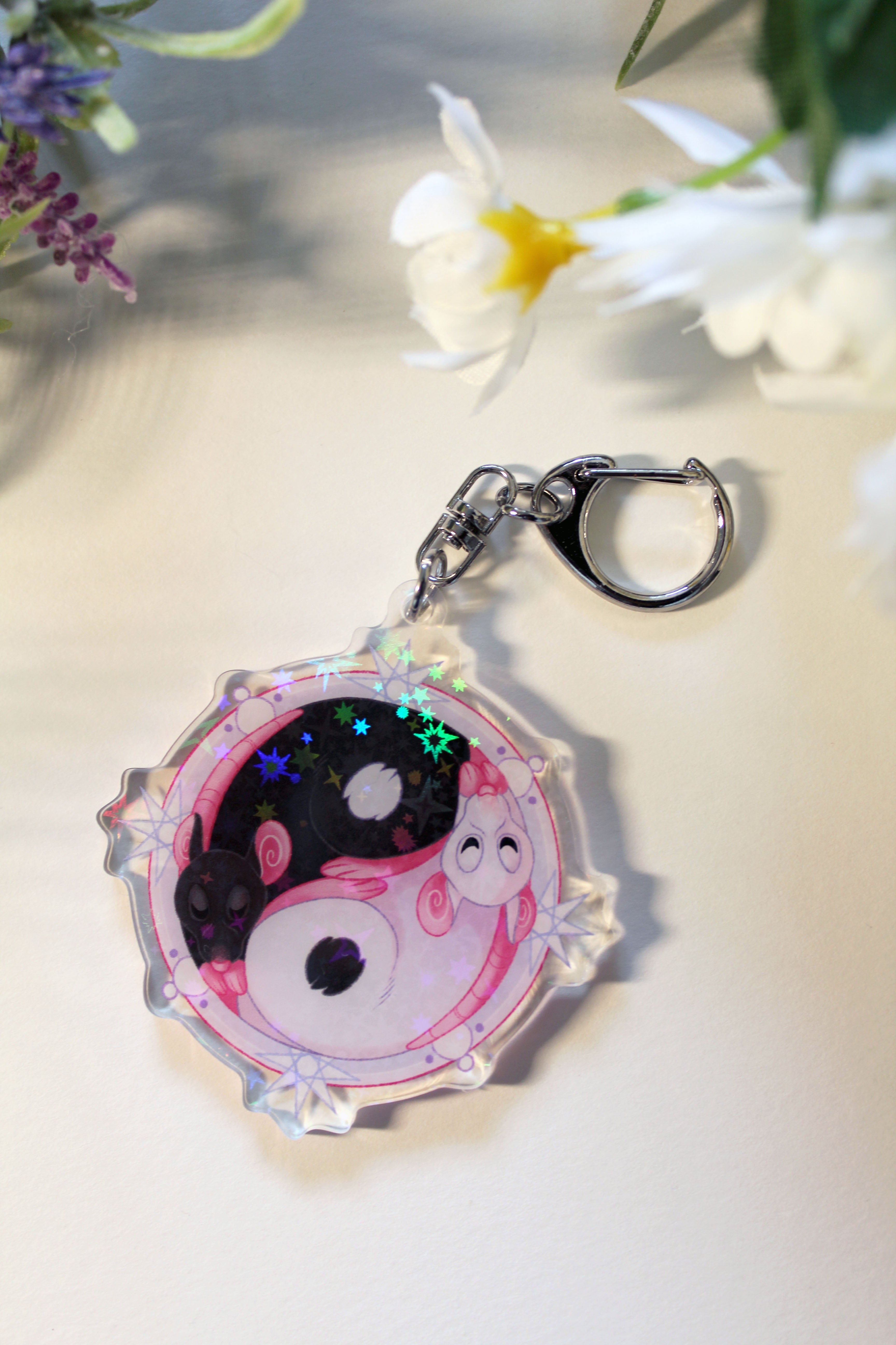 Yin Yang Rats Holographic Double-Sided Acrylic Keycharm