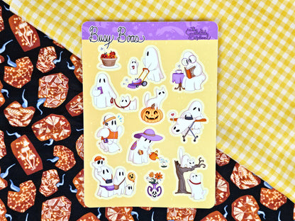 Sheet Ghosts Vinyl Sticker Sheet - Busy Boos Cute Cartoon Halloween Stickers