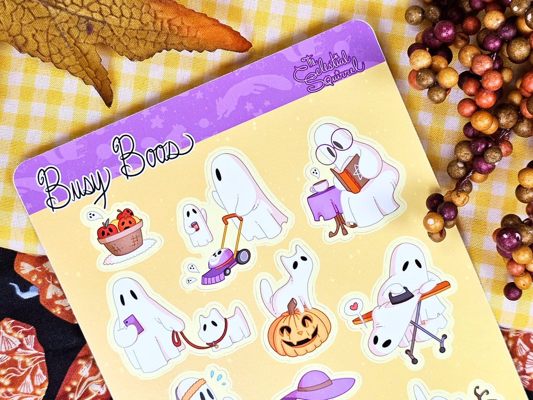 Sheet Ghosts Vinyl Sticker Sheet - Busy Boos Cute Cartoon Halloween Stickers