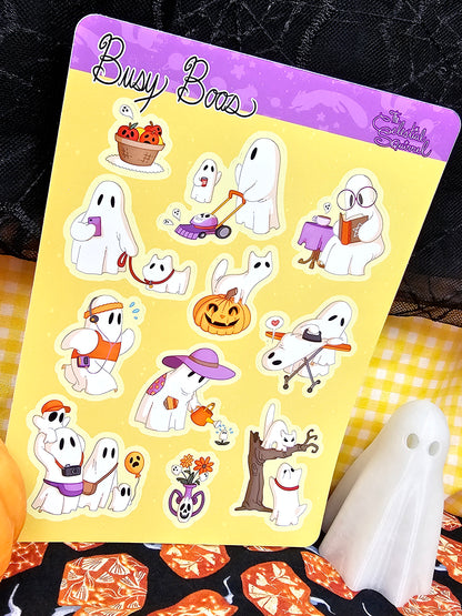 Sheet Ghosts Vinyl Sticker Sheet - Busy Boos Cute Cartoon Halloween Stickers