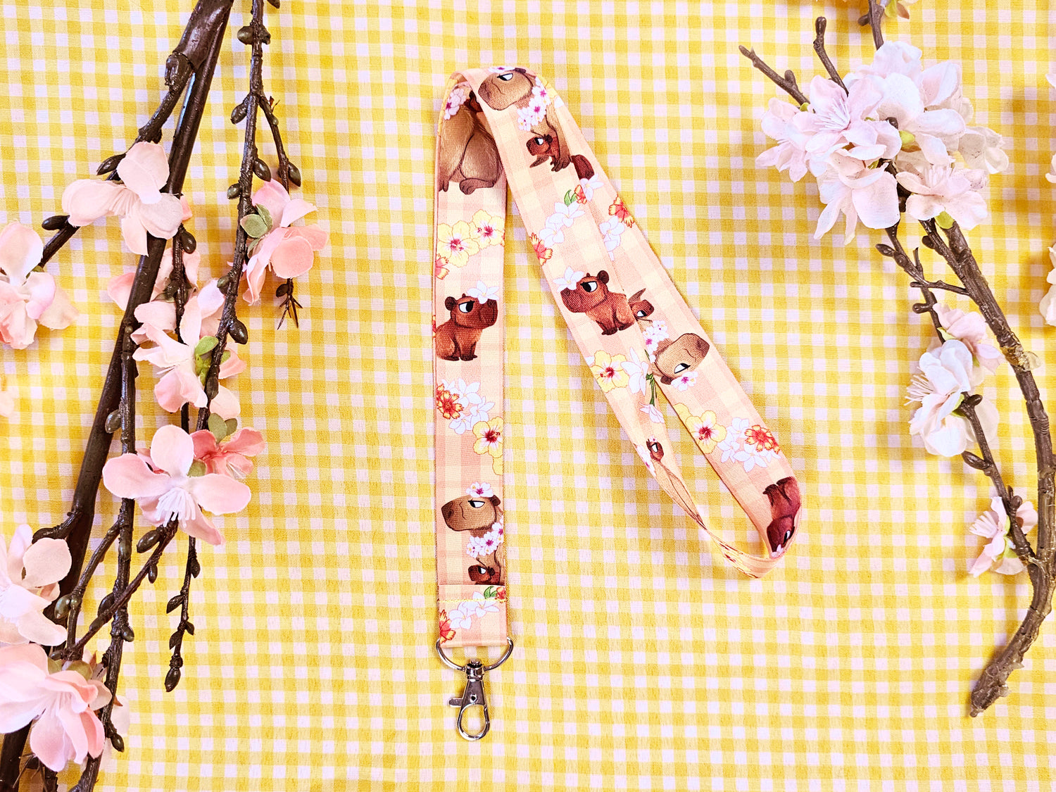 Tropical Capybara Lanyard - Cute Floral Badge Holder