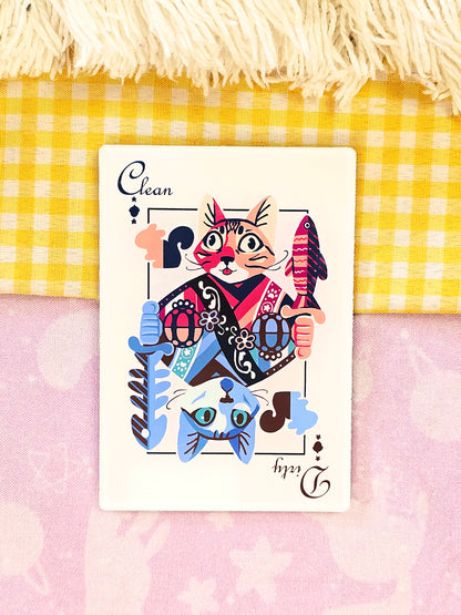 Clean/Dirty Dishwasher Magnet - Acrylic Playing Card Cats Kitchen Décor