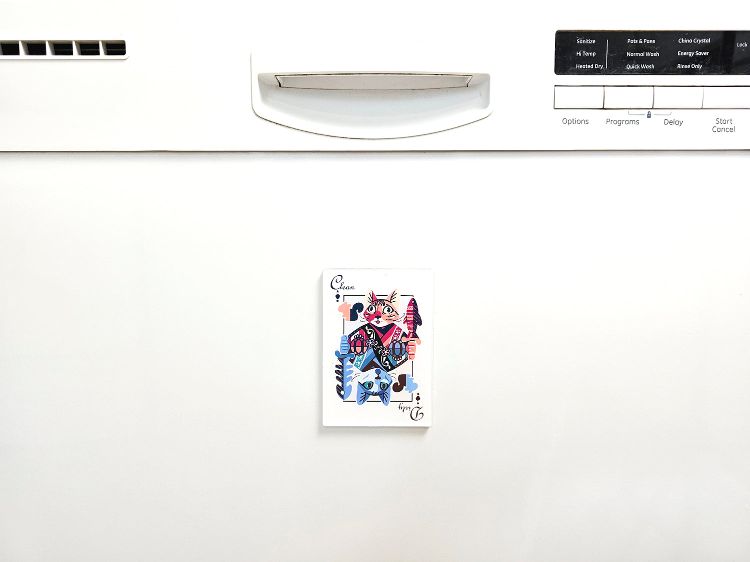 Clean/Dirty Dishwasher Magnet - Acrylic Playing Card Cats Kitchen Décor