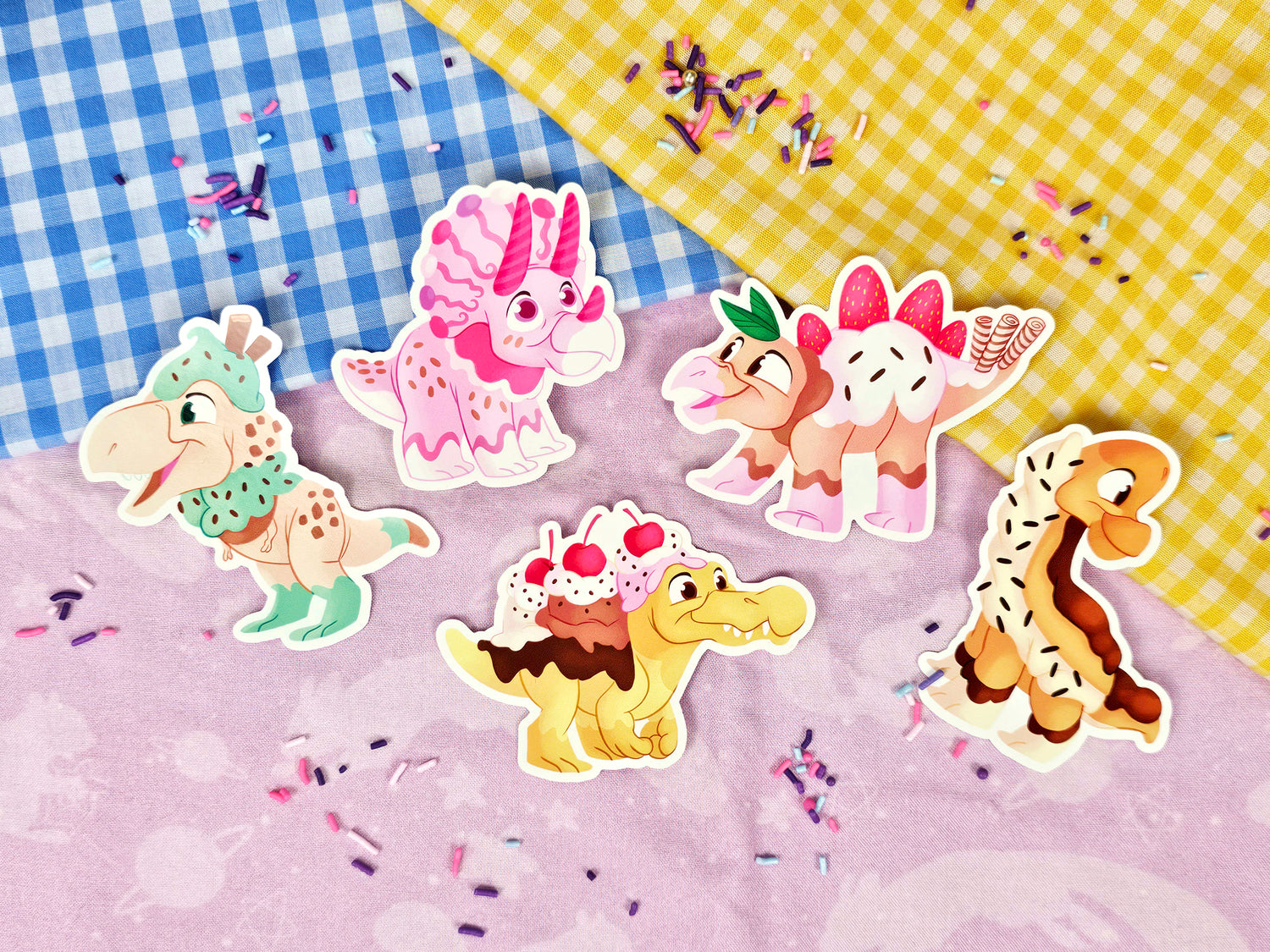 Dessert Dinosaurs - 5 Sugary Sweet Prehistoric Vinyl Stickers