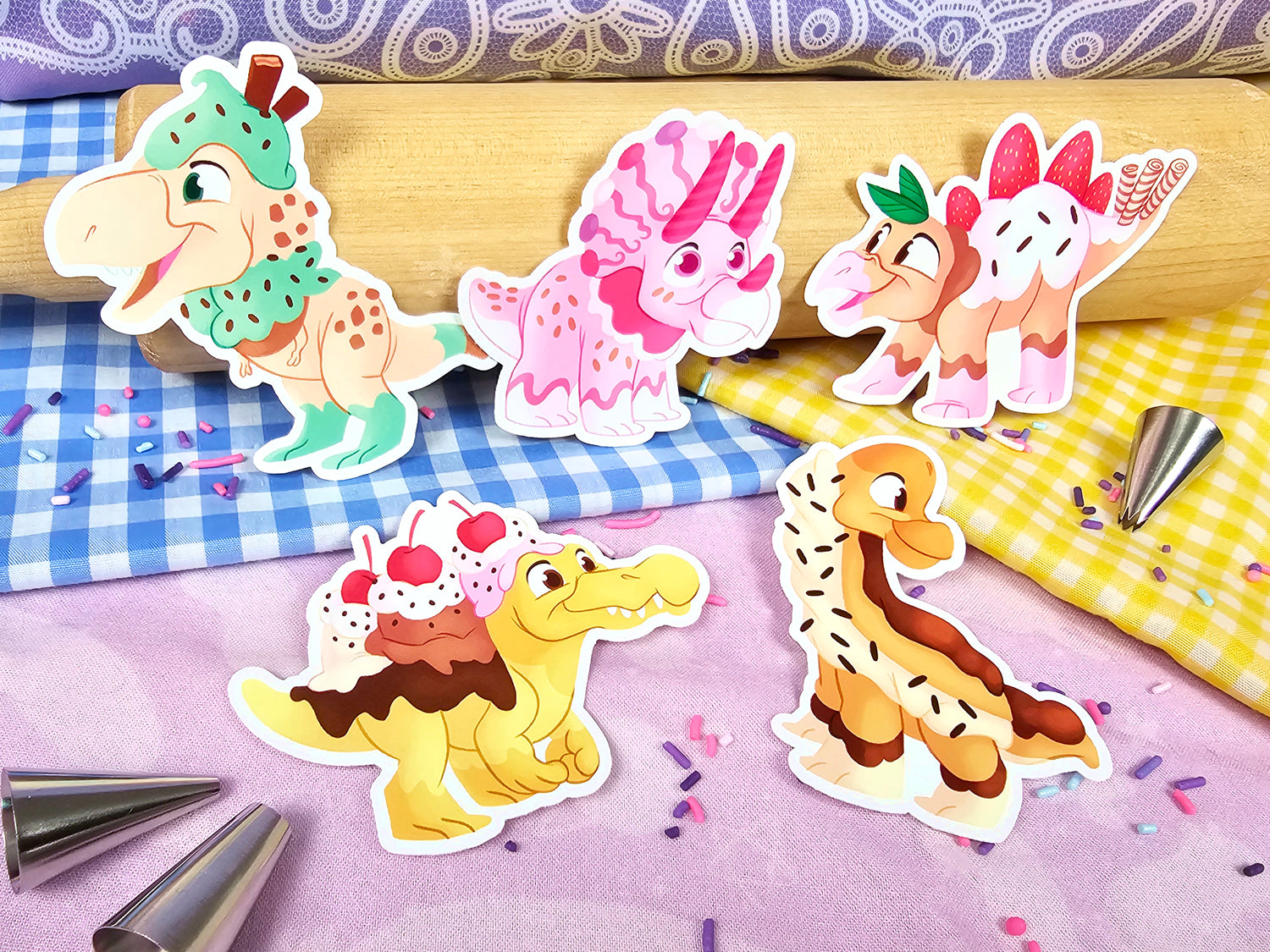 Dessert Dinosaurs - 5 Sugary Sweet Prehistoric Vinyl Stickers