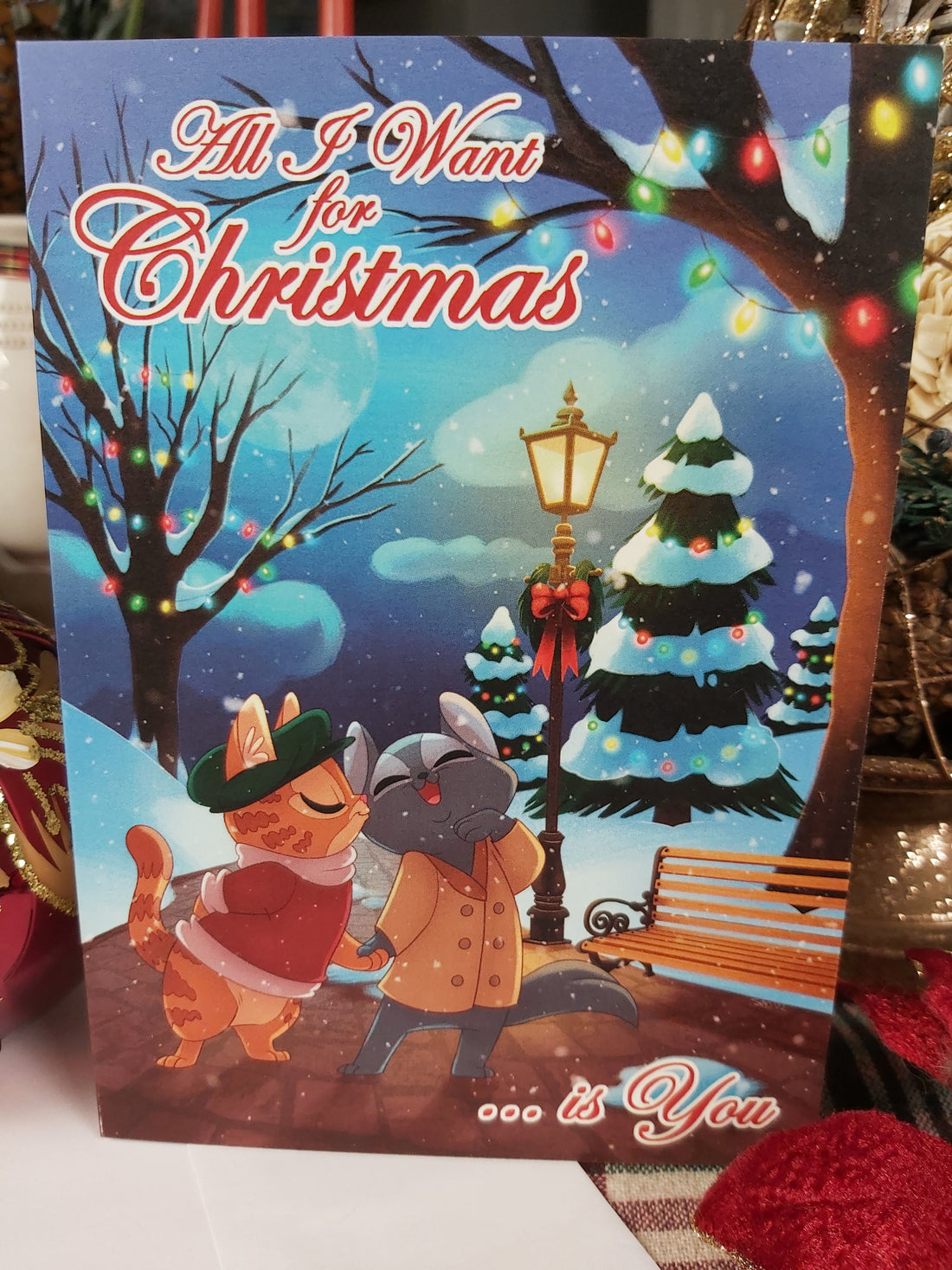 Kitty Couple 5x7 Christmas Greeting Card