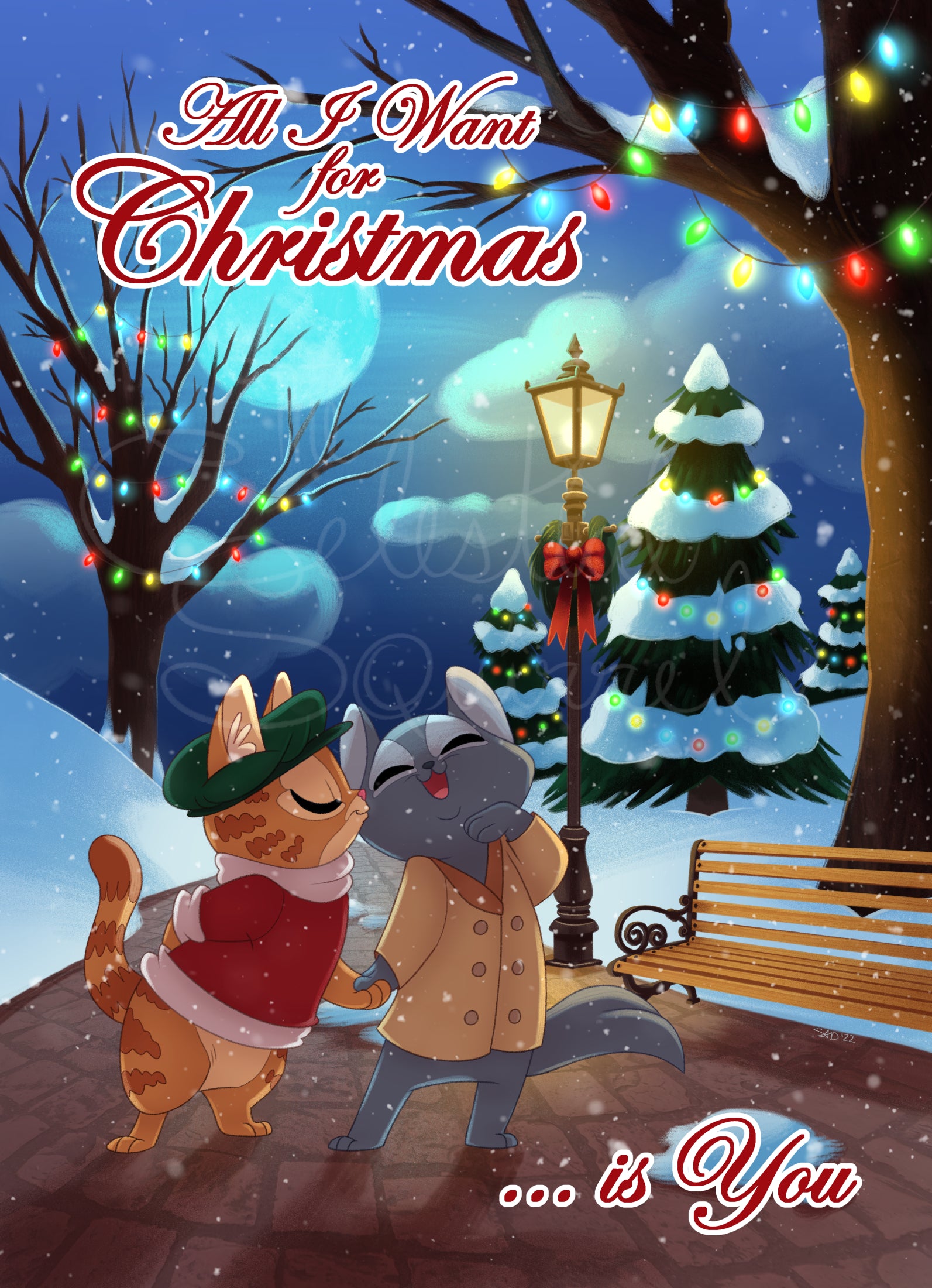 Kitty Couple 5x7 Christmas Greeting Card