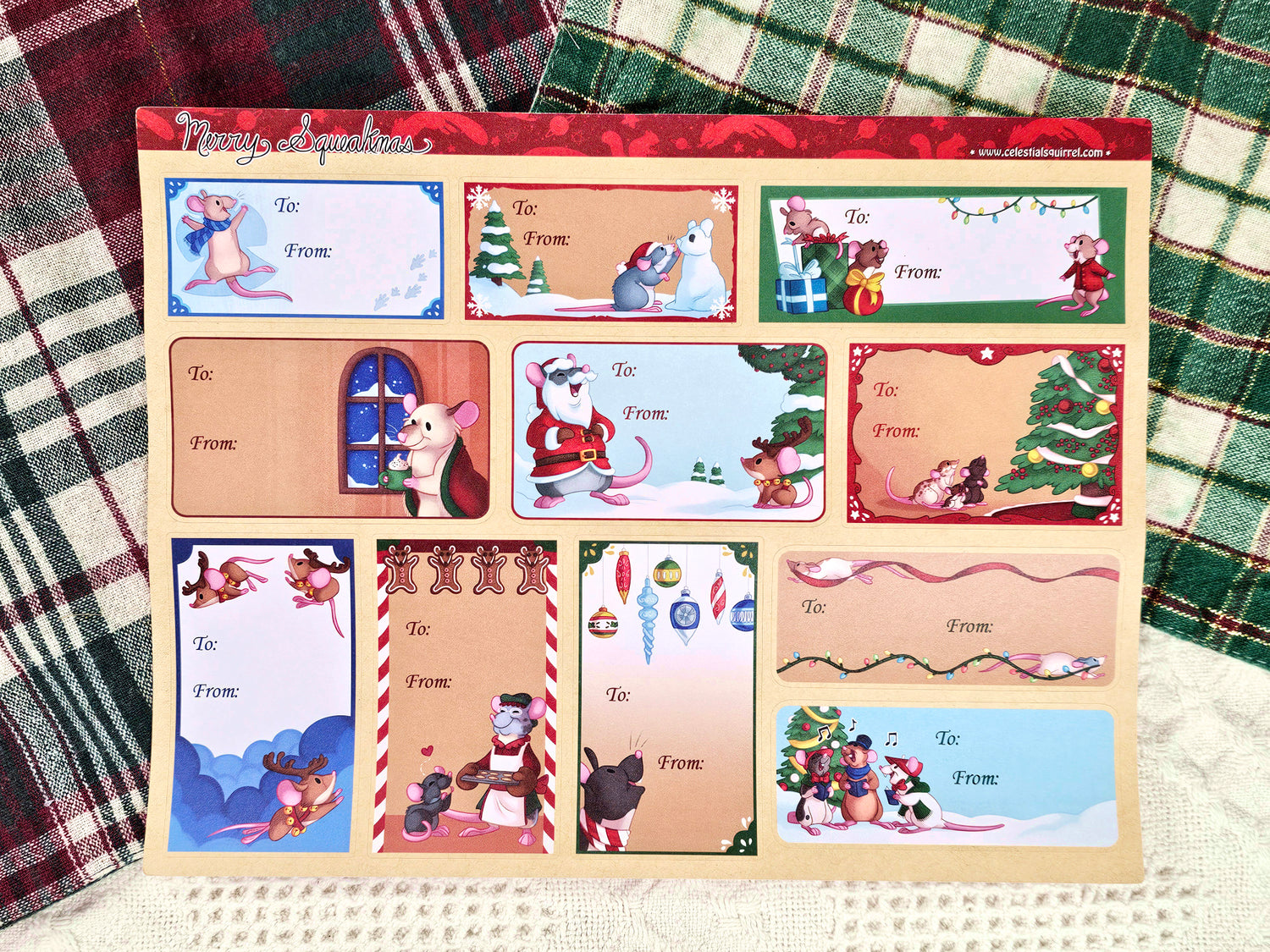 Rat and Mouse Christmas Gift Tag Stickers - Merry Squeakmas Gift Labels