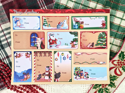 Rat and Mouse Christmas Gift Tag Stickers - Merry Squeakmas Gift Labels