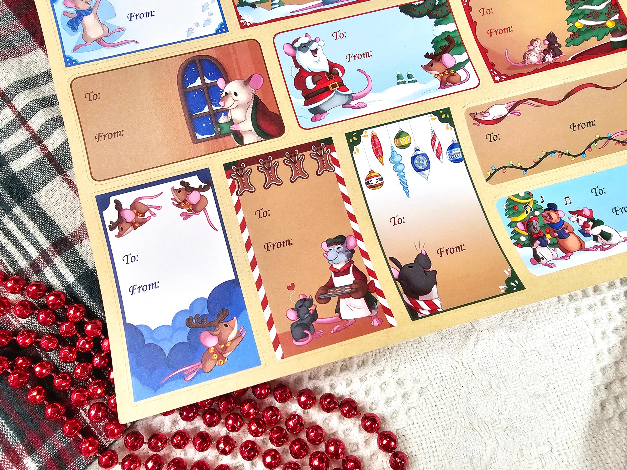 Rat and Mouse Christmas Gift Tag Stickers - Merry Squeakmas Gift Labels