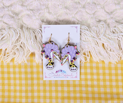 Screaming Opossum Dangle Earrings - Retro 90s Style - Wood