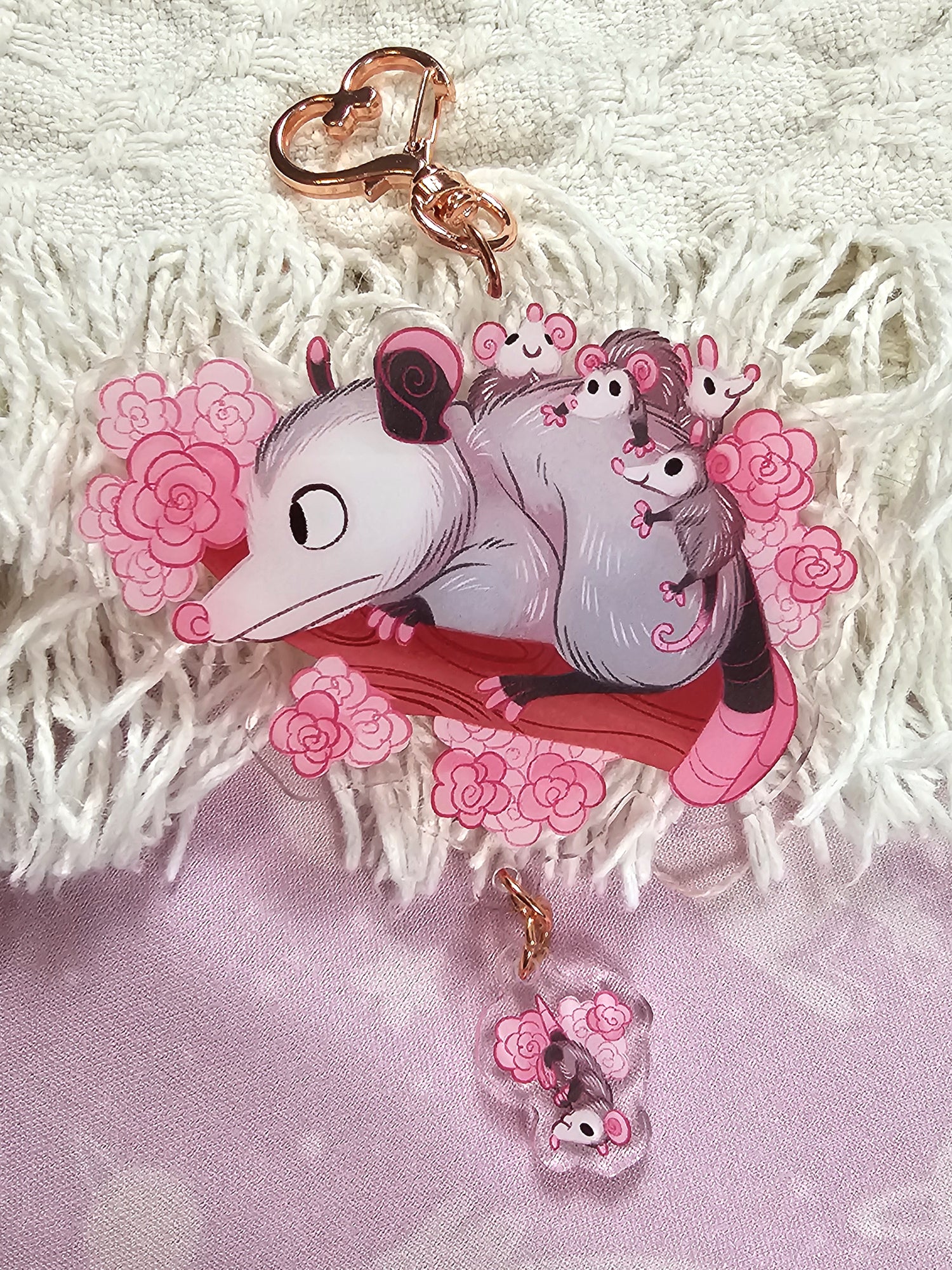 Opossum Mom Double-Sided Acrylic Keychain With Connector Charm