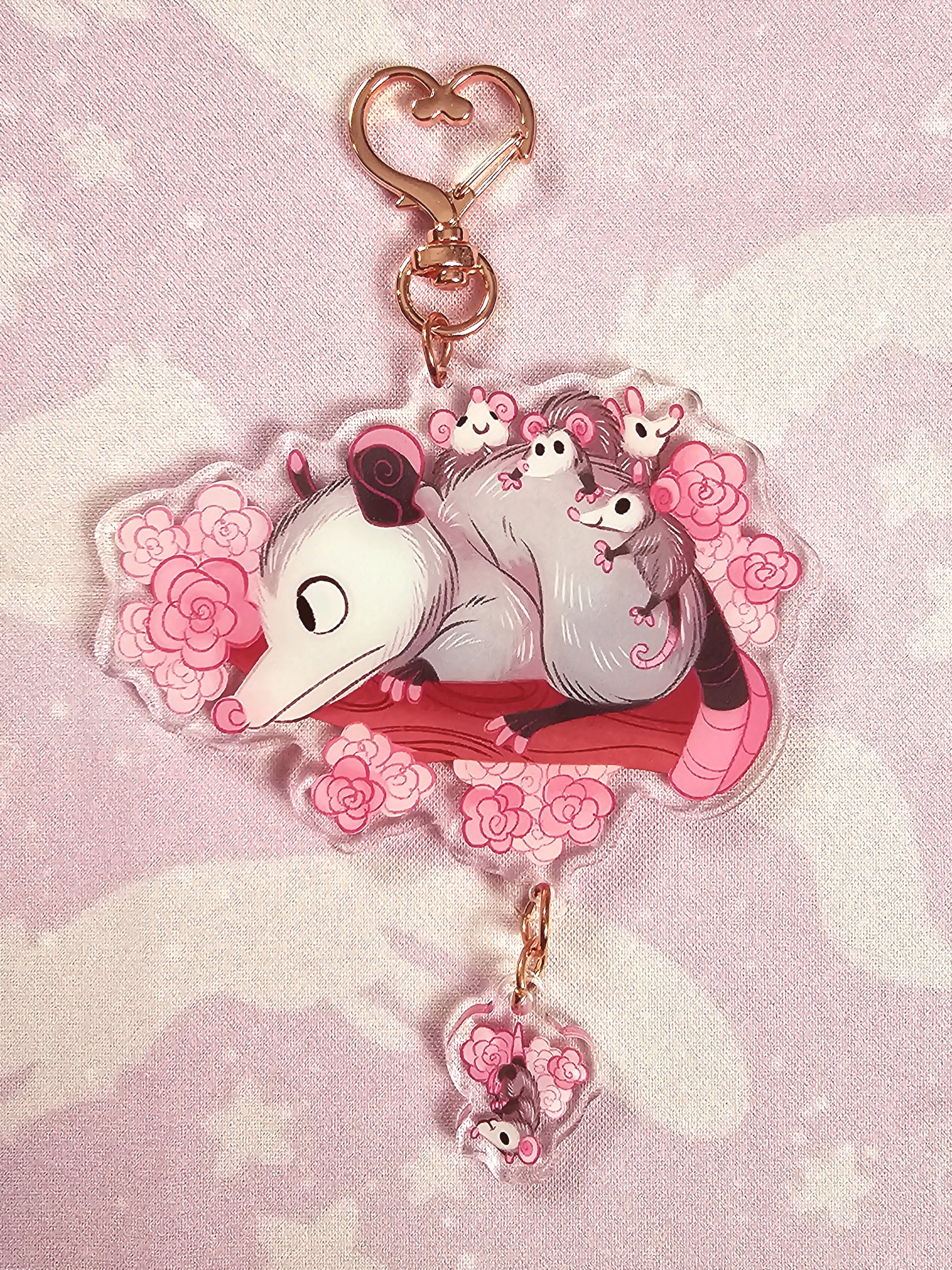 Opossum Mom Double-Sided Acrylic Keychain With Connector Charm