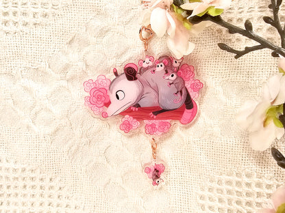 Opossum Mom Double-Sided Acrylic Keychain With Connector Charm