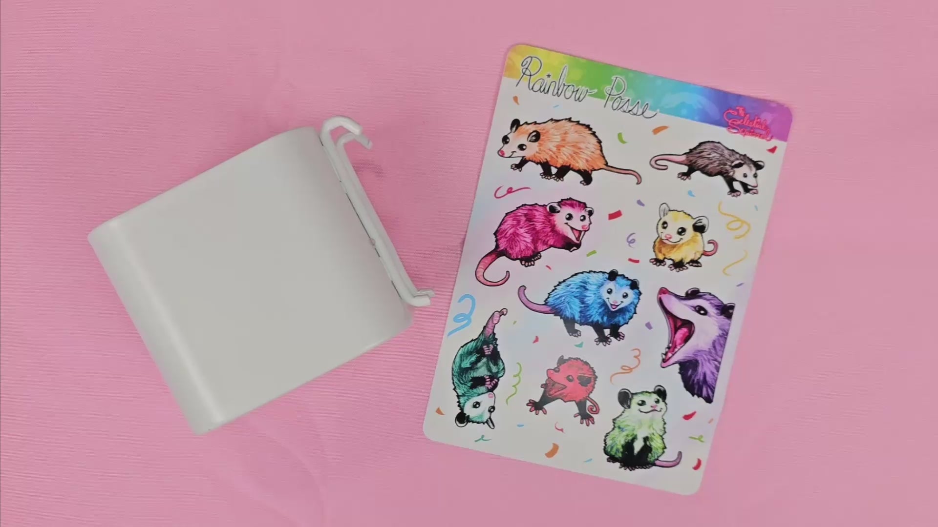 Rainbow Posse Sticker Sheet - Cute Rainbow Opossum Vinyl Stickers