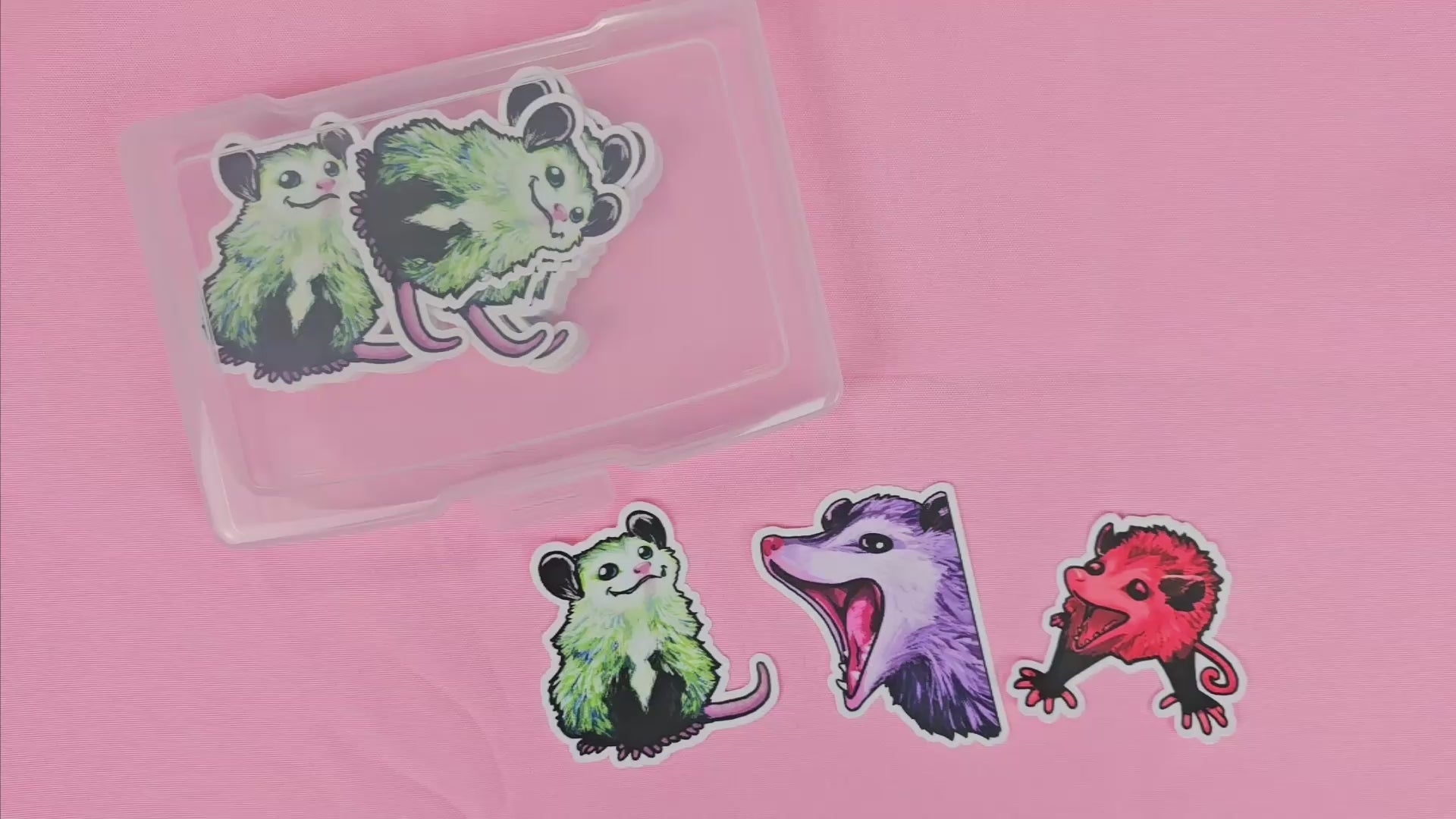 Rainbow Posse - Trio of Cute Opossum Vinyl Stickers - Purple, Green, and Red