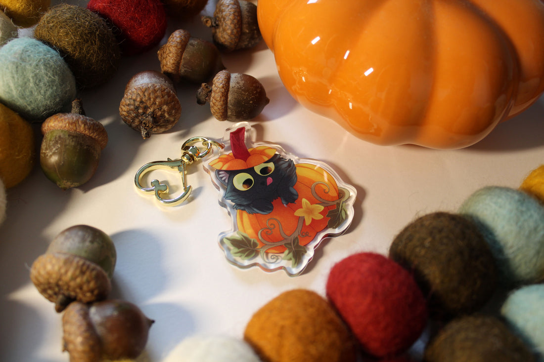 Pumpkin Kitty Double-Sided Acrylic Keycharm