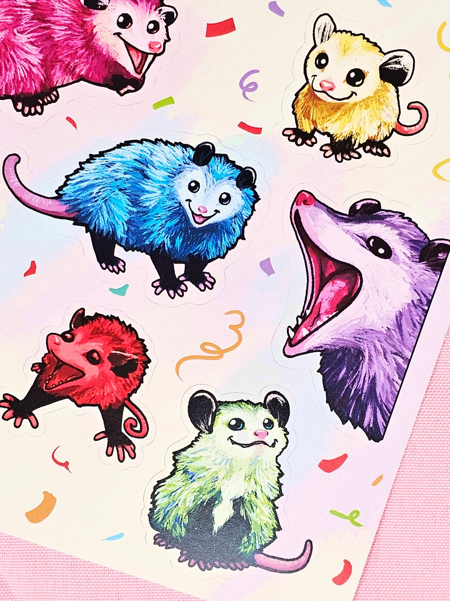 Rainbow Posse Sticker Sheet - Cute Rainbow Opossum Vinyl Stickers