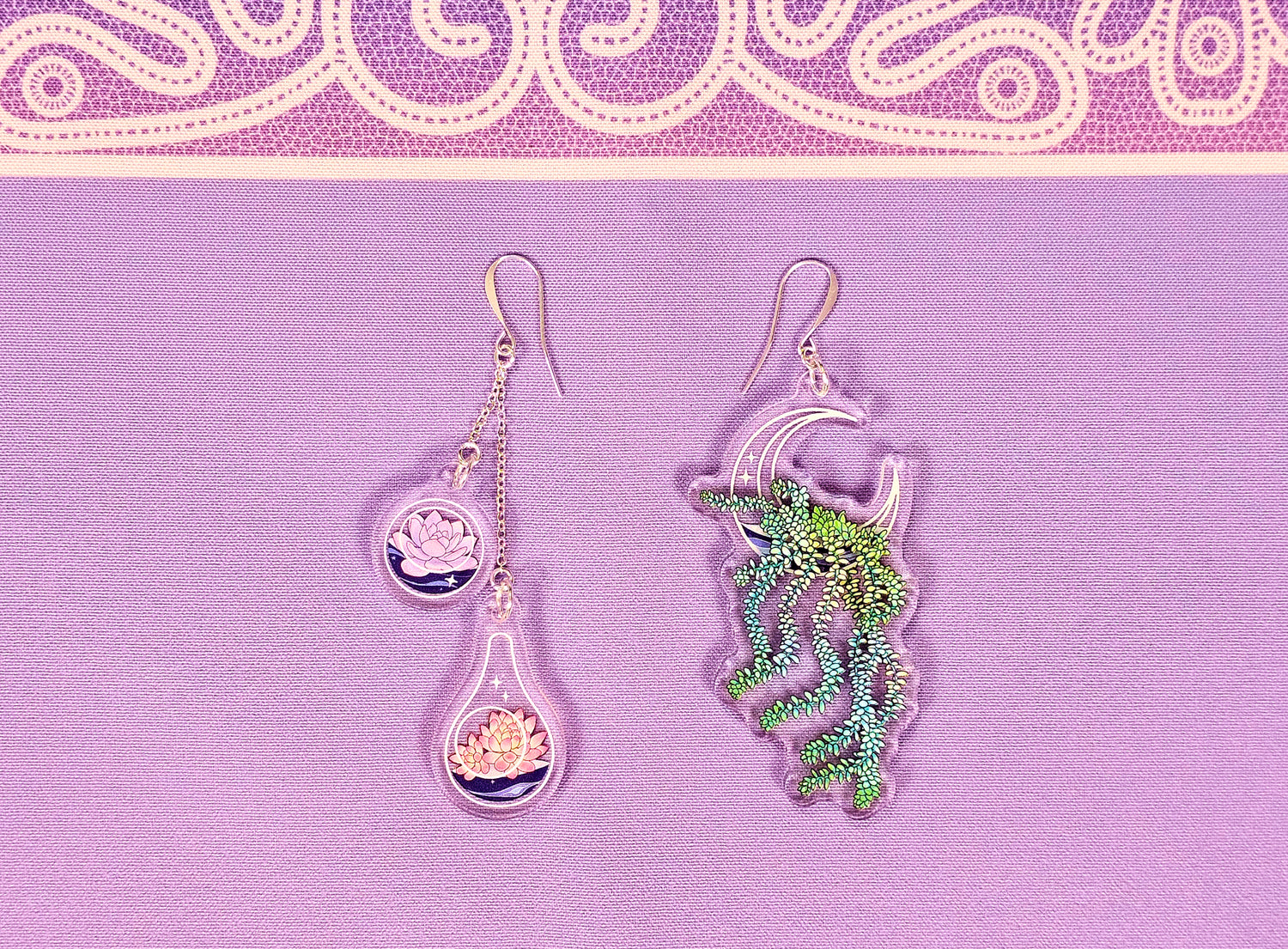 Terrarium Earrings - Celestial Succulents - 3D Acrylic with Silver Accents